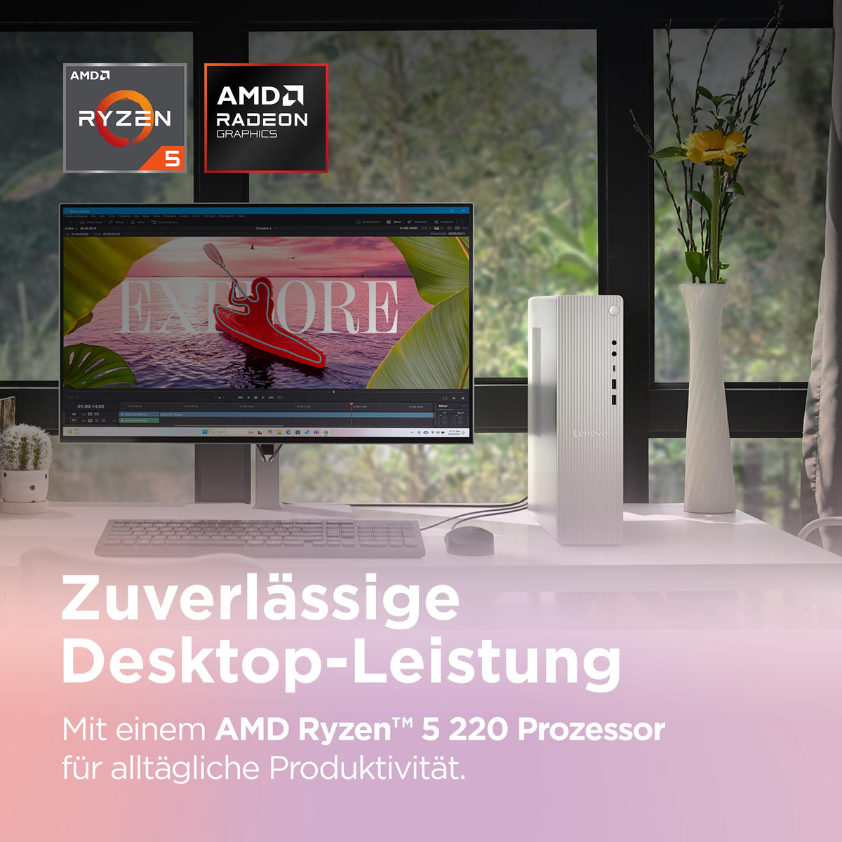 Lenovo IdeaCentre Tower PC | AMD Ryzen 5 220 | 16GB RAM | 512GB SSD | 8.2L - 91D0001CGF