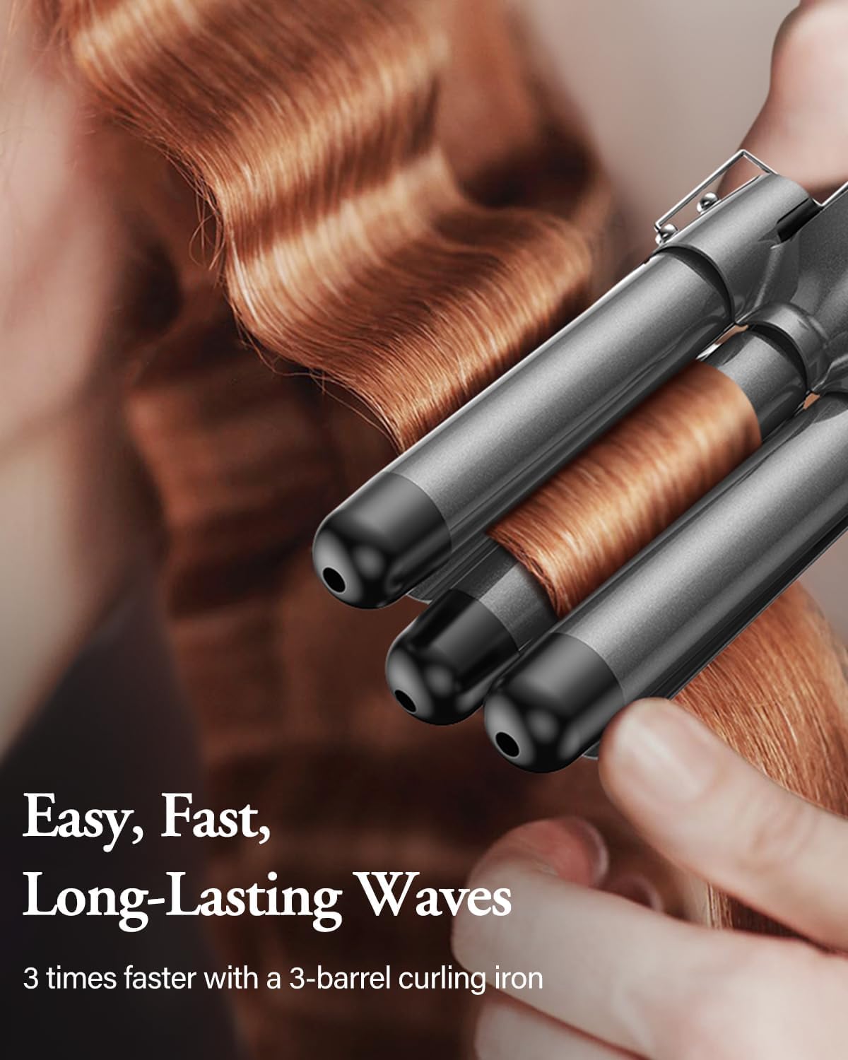 BESTOPE PRO curling iron curling iron 3 barrels wave iron 5 in 1 - curling iron set 3 barrels for large waves, temperature setting, quick heating and a glove, 2 clips, gray - MD-J18