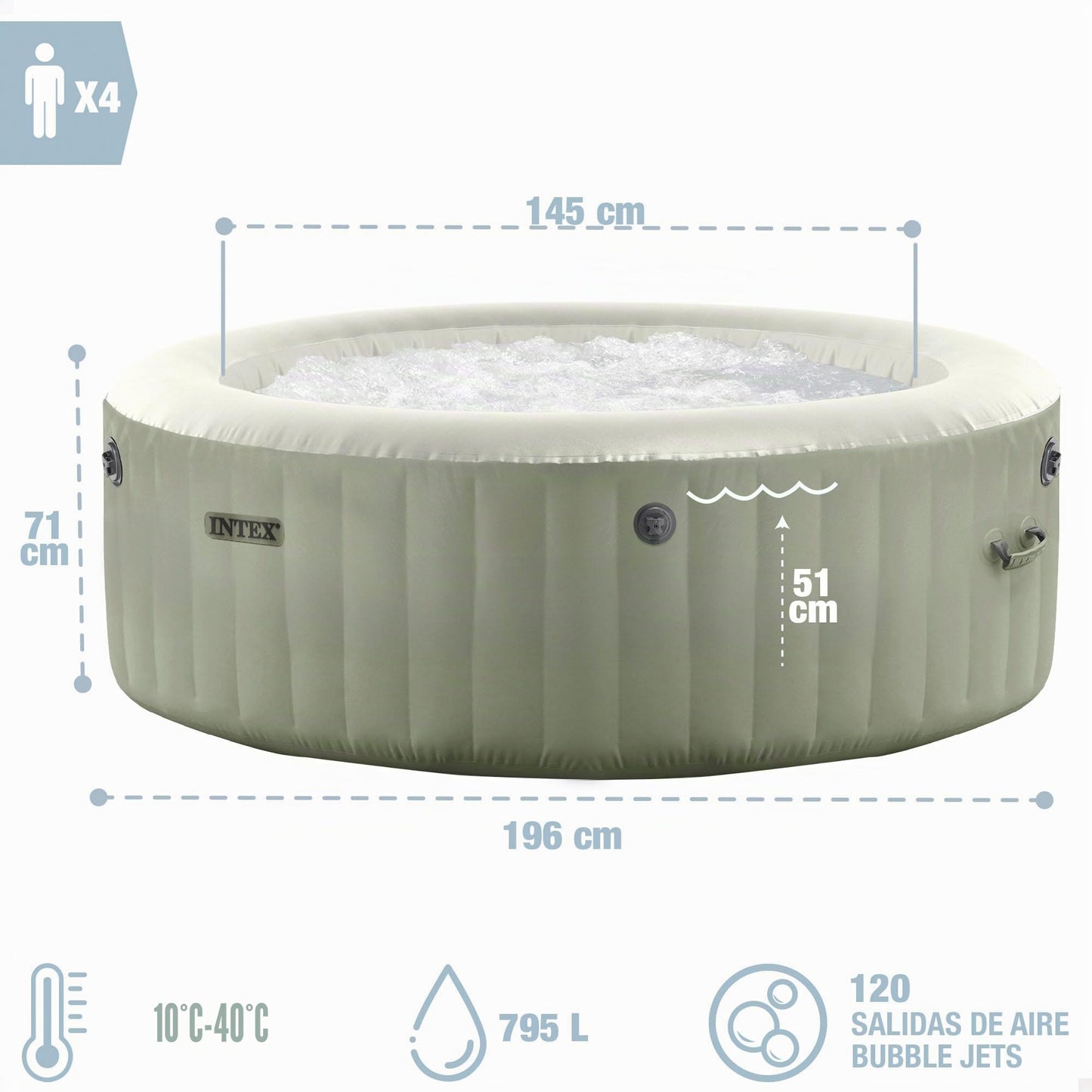 Intex 4-Person Olive Green Round Bubble Spa Set 28426NP (196cm x 71cm)
