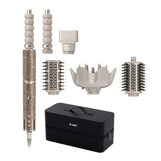 Shark FlexStyle Sparkle Limited Edition Gold Diamond 5-in-1 Hair Styler and Dryer with Curl Attachment, Paddle Brush, Oval Brush, Concentrator, Diffuser, Storage Box, Heat Damage Free HD446JSEU