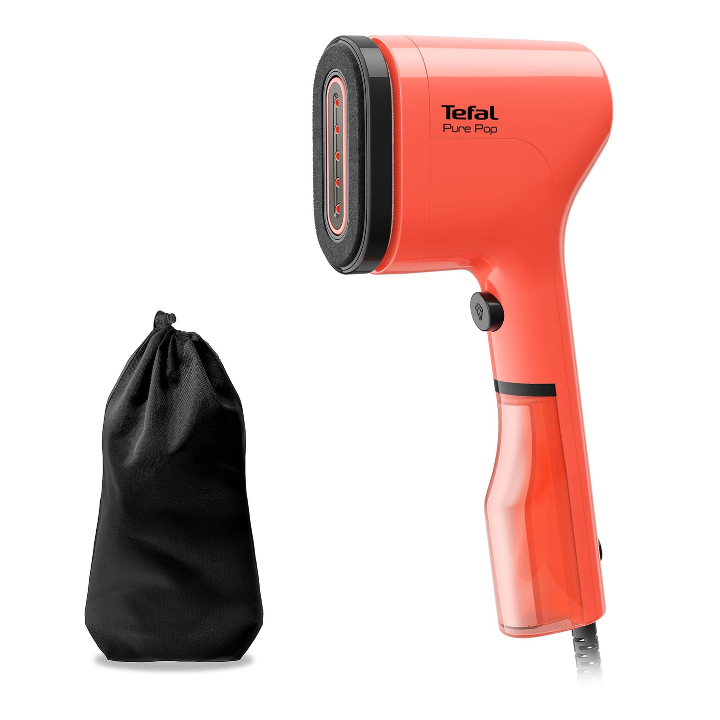 Tefal DT2022 Pure Pop Steam Brush | 1300W | 70ml water tank | removes up to 99.99% of viruses/bacteria/germs | quick heating | 20g/min continuous steam release | Coral red/black