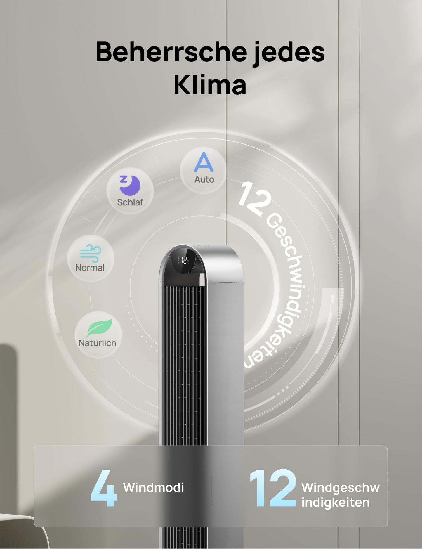 DREO Smart Tower Fan Very Quiet, 120° Oscillating Fan with Cooling, 25dB Stand Fan with Remote Control for Bedroom, 12 Speeds, 4 Modes, 12 Hour Timer, Pilot Max S - DR-HTF004S