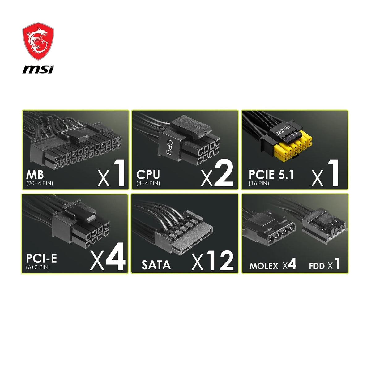 MSI MAG A1000GL PCIE5 sursă de alimentare, 1000W, 80 Plus Gold, ATX 3.1, suport GPU PCIe 5.1, sursă ATX, cablu plat negru - 306-7ZP9B11-CE0