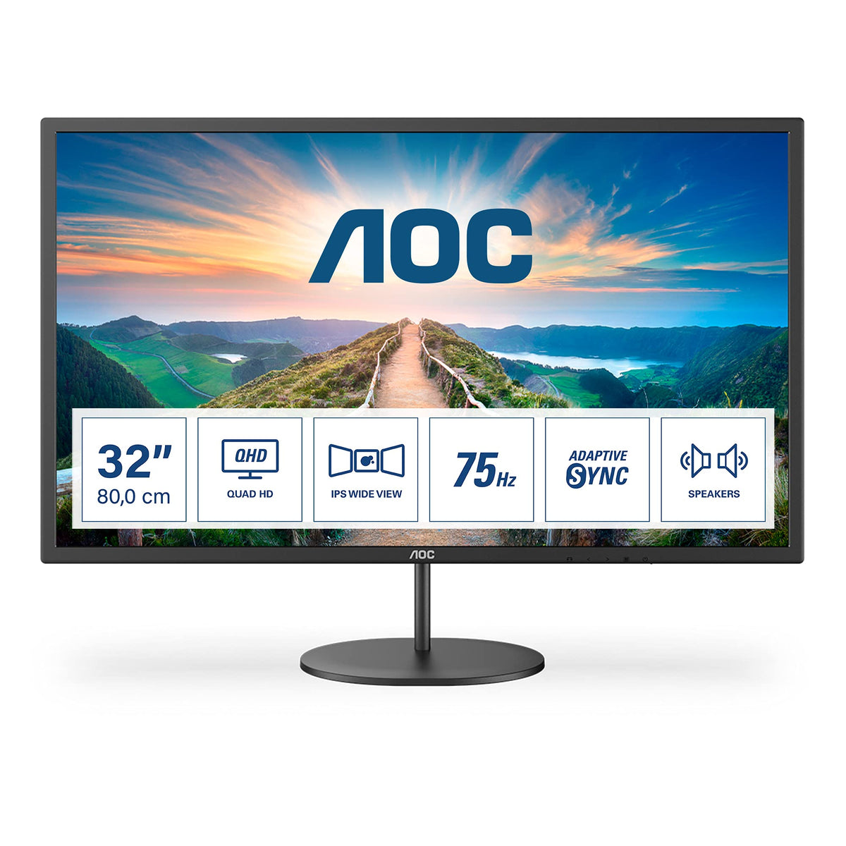 AOC Q32V4 Monitor WQHD de 32 inch, 75Hz, panou IPS, 4ms GtG, difuzoare, (2560x1440 HDMI 1x 1.4 DP 1x 1.2) negru