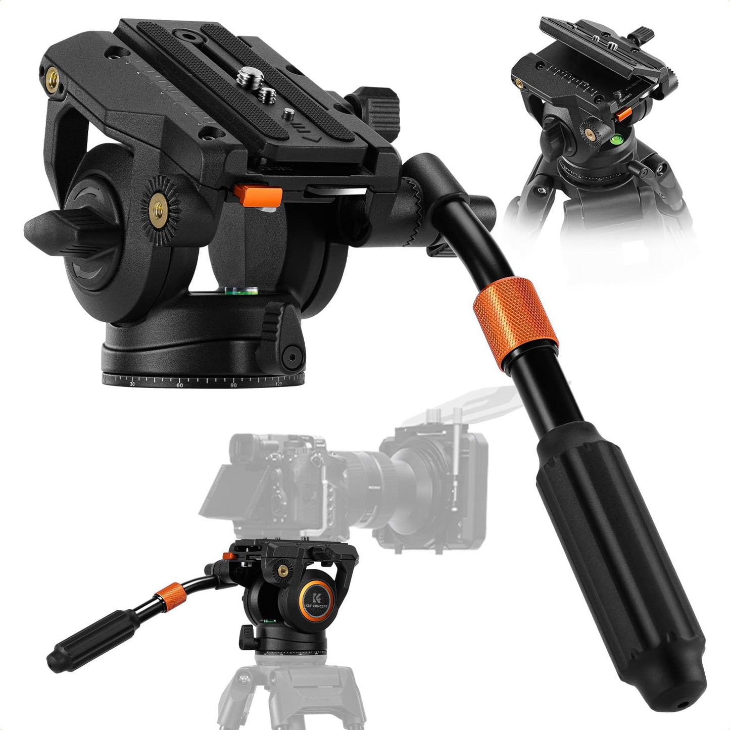 K&F CONCEPT Fluid video head with tripod head holder, for 360° panorama - BV40