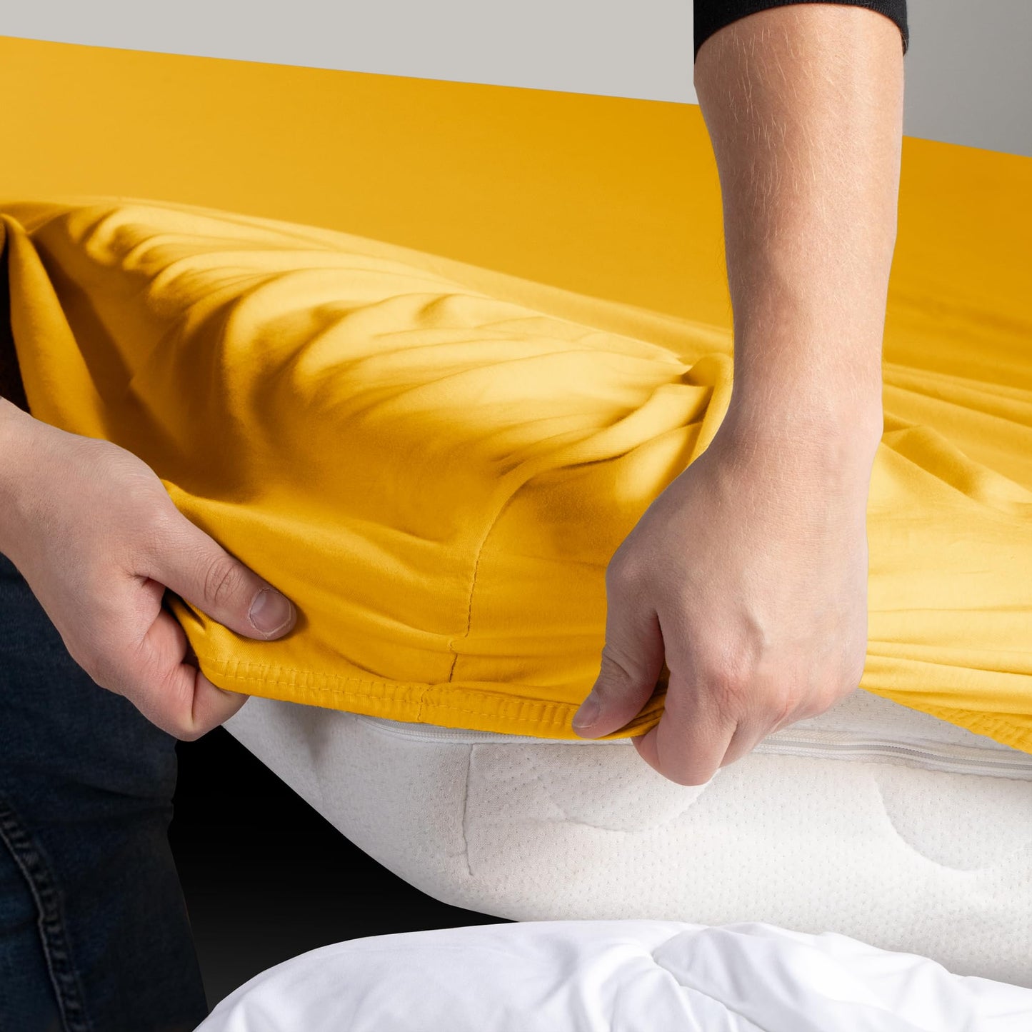 DecoKing fitted sheet 200x220 220x240 cm 100% combed cotton yellow fitted sheets jersey box spring bed Amber 200 x 220 220 x 240