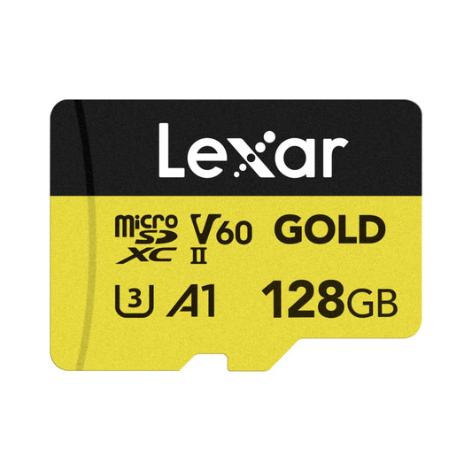 Lexar Micro SD Card 128GB, microSDXC UHS-II memory card, V60, U3, A1, C10 microSD card, Up to 280MB/s read speed, for drone/action camera/UHS-II gaming device - LMSGOLD128G-BNNNG
