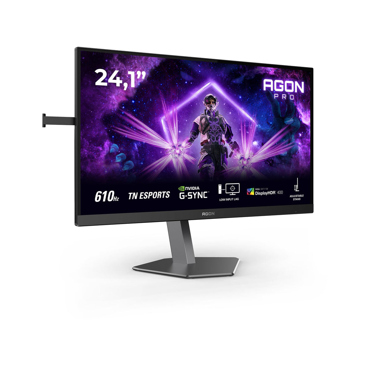 AOC AG246FK6 Monitor de gaming de 24 inch FHD cu hub USB, 610Hz, panou TN Esports, 0.5ms GtG, HDR400, compatibil G-Sync, ajustabil pe înălțime, (1920x1080 HDMI 2X 2.1) negru