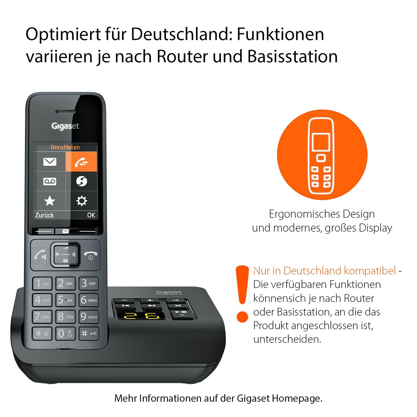 Gigaset Comfort 520A Trio - 3 cordless DECT telephones with answering machine - Elegant design - Hands-free function - Do not disturb - Address book with 200 contacts, titanium black [German version] - S30852-H3005-B103