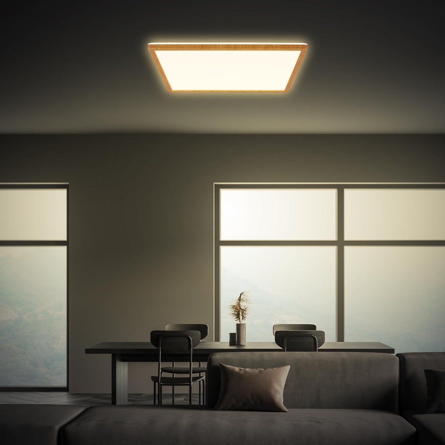 BRILONER - LED ceiling lamp with indirect light, flat, warm white light, lamp, ceiling light, living room lamp, LED panel, kitchen lamp, bedroom lamp, 42x42x3 cm, wood look frame - 7453314