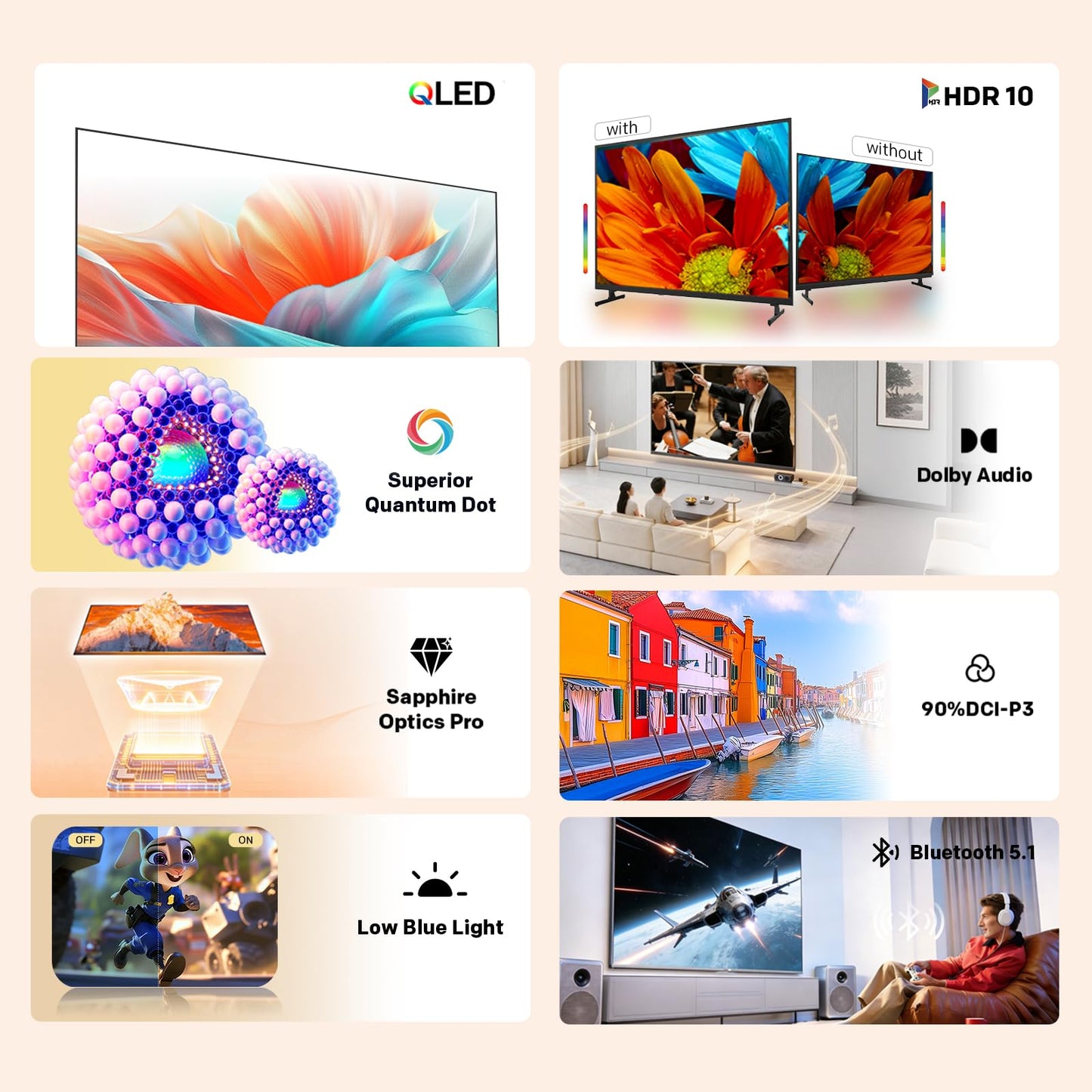 coocaa 40 inch television, 100cm, QLED FHD Smart TV, Superior QLED Tech, HDR10, HLG, 1.5GB RAM for smooth streaming, Dolby Audio, triple tuner DVB-T/-T2/-C/-S/-S2 CI+, Bluetooth 5.1, 40CTQH38Z, 2026