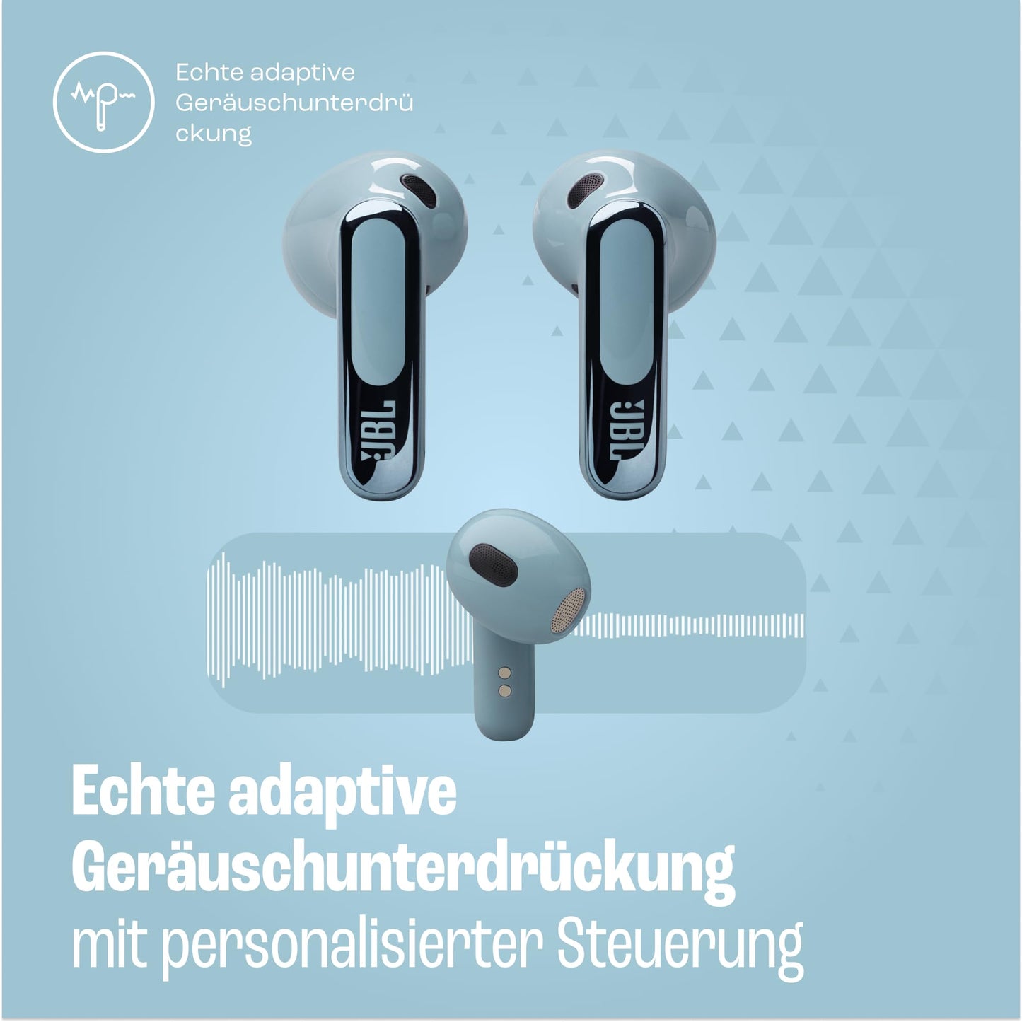 JBL Live Flex 3, wireless earbud headphones with Bluetooth, 50 hours of battery life, True Adaptive Noise Canceling and high-resolution JBL Signature Sound, IP54 waterproof, with earplugs, blue - JBLLIVEFLEX3BLU