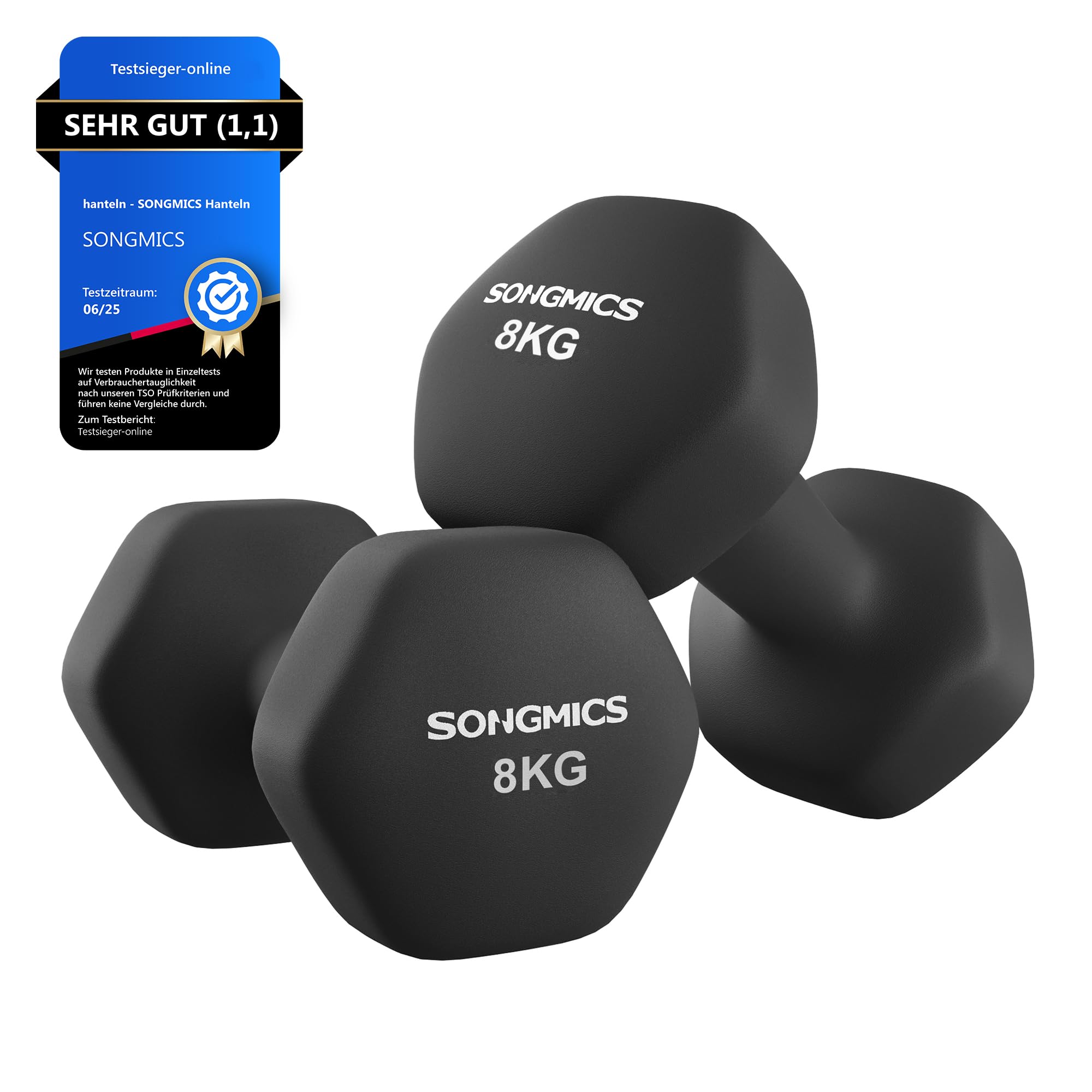 SONGMICS Dumbbells Set of 2 2 x 8kg Dumbbell Set Hexagon Neoprene Coating Strength Training Workout Fitness Training for Home Ink Black SYL180B01 - USYL908Q01