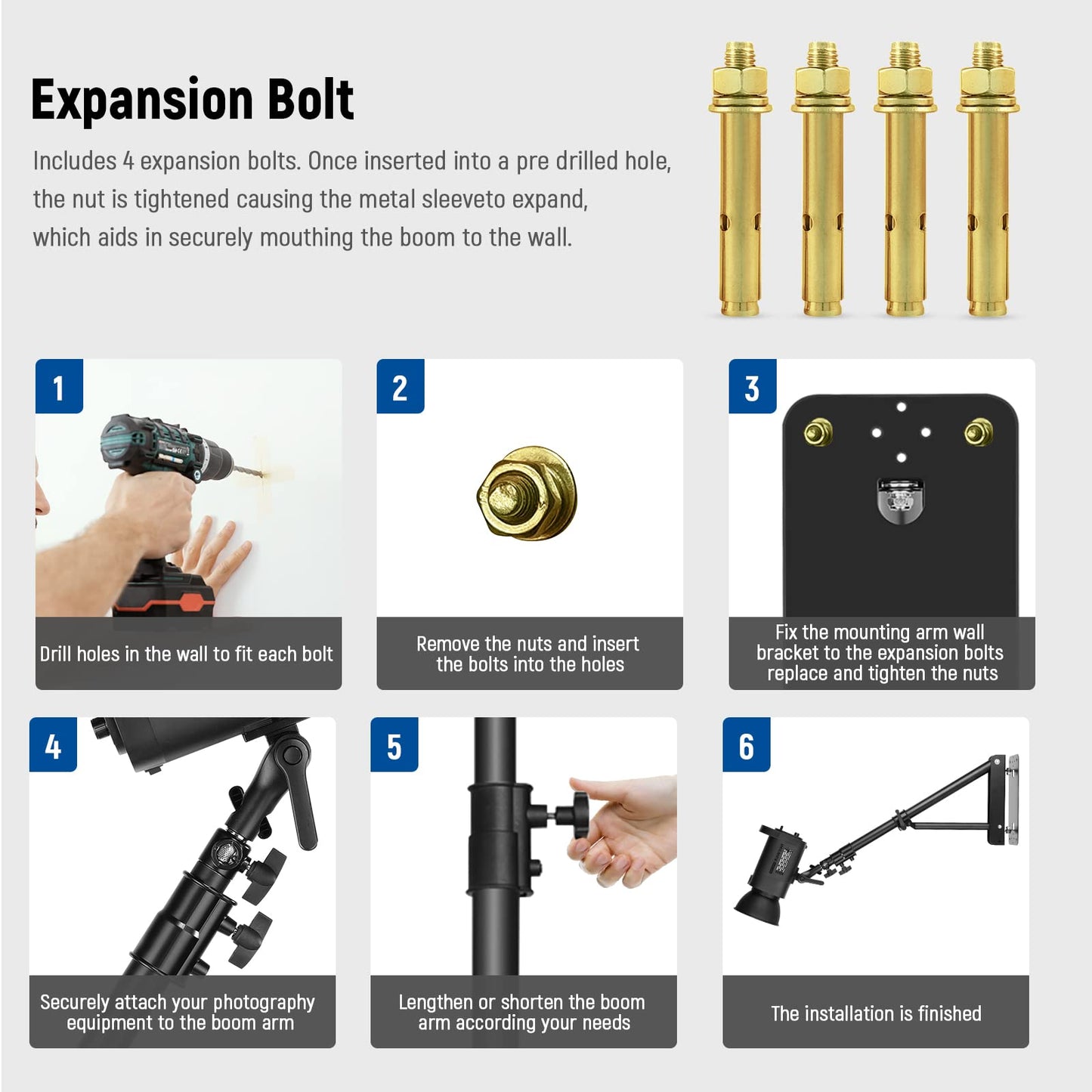 NEEWER triangle boom arm for wall mounting for photo light and flash - WB-1250-1