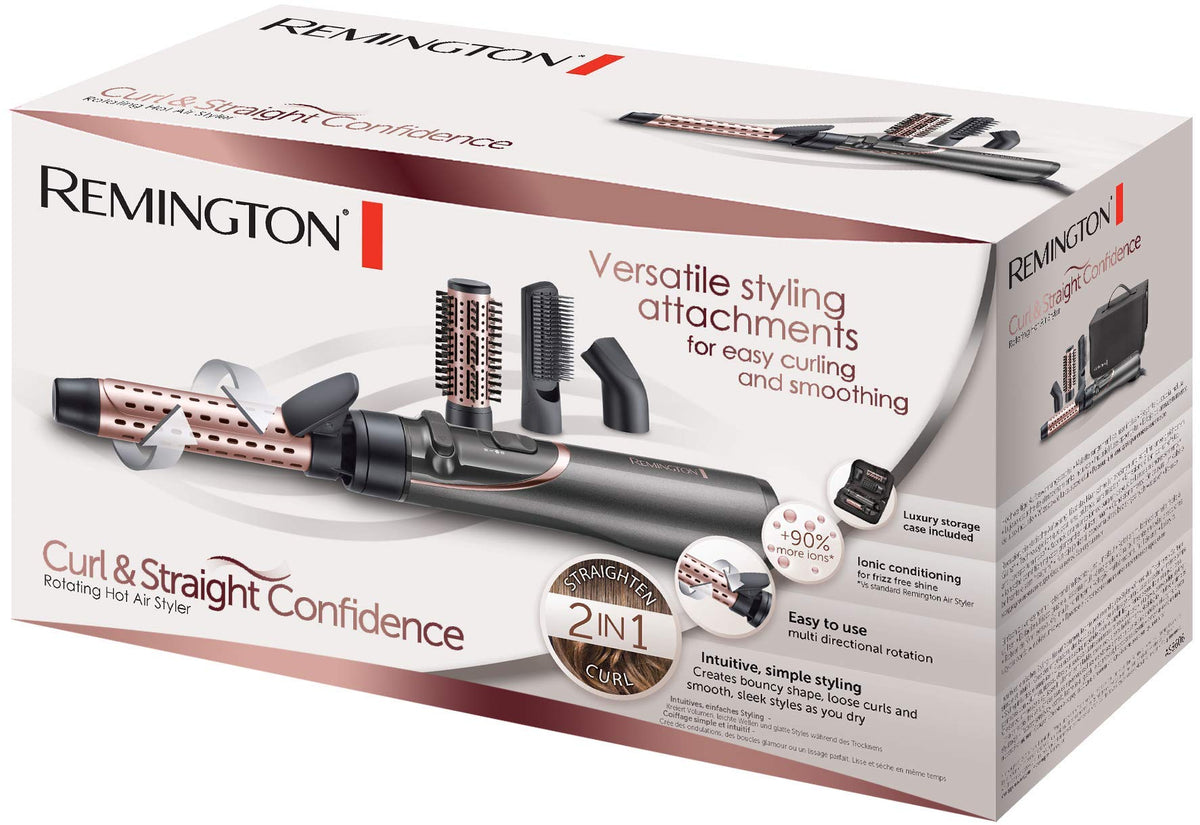 Remington Rotating Hot Air Brush (automatic) Curl & Straight 3-in-1 Ion Styler: Volume, Curls & Smooth Styles, 4 Attachments (Volume Styler, Curling Iron, Styling Concentrator, Paddle Brush) AS8606 - 45684560100
