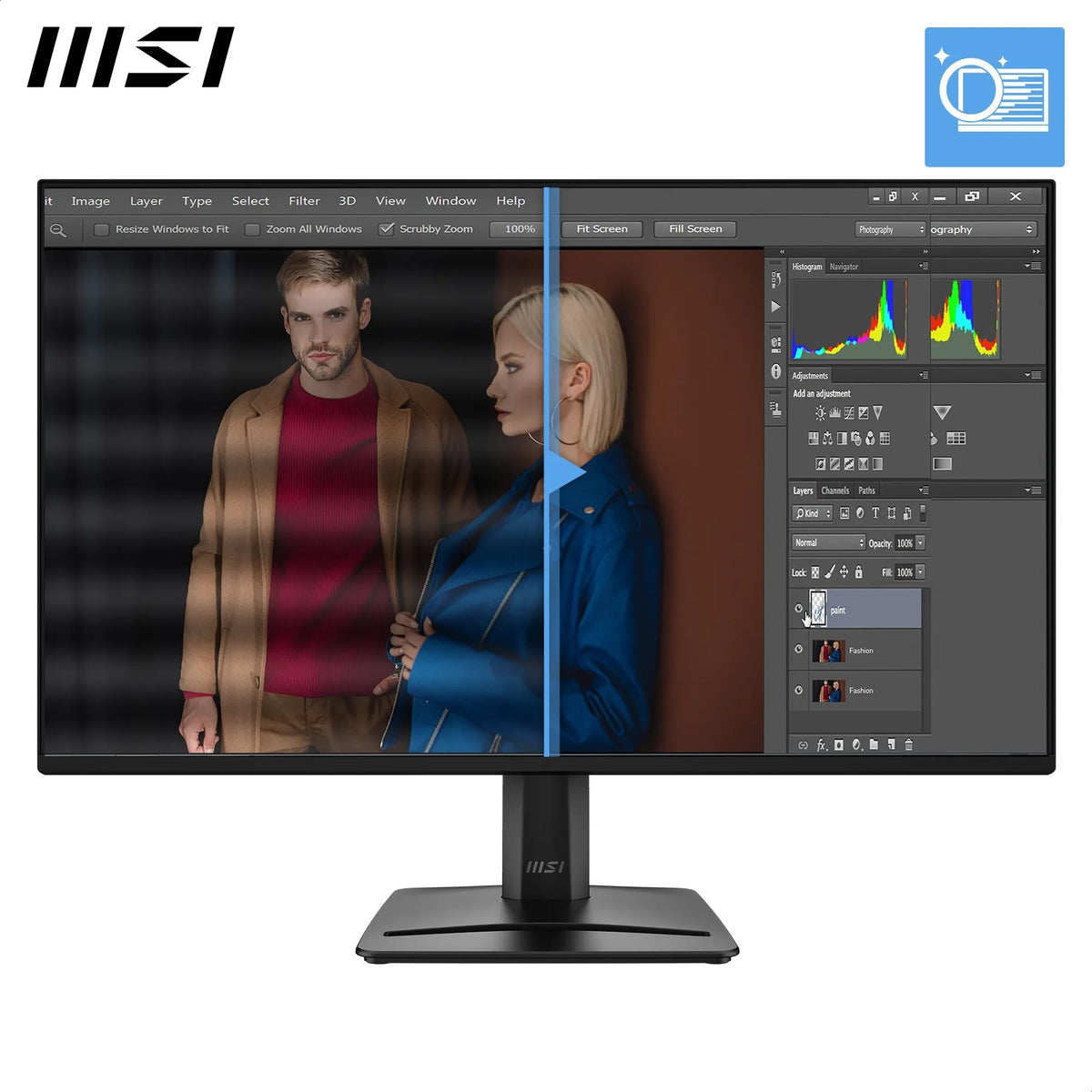 MSI PRO MP275A E14L 24-Inch FHD Computer Monitor, 1920 x 1080 IPS, 144 Hz, 1 ms, AMD FreeSync, Eye Care, HDMI 2.0, adjustable, VESA mount, black - 4711377390170