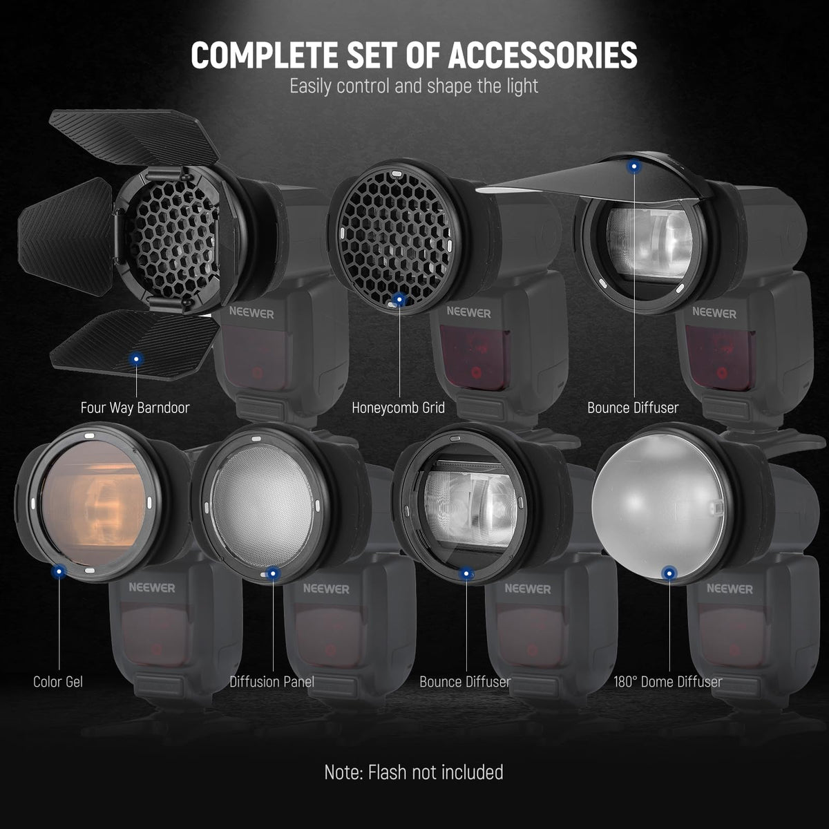 NEEWER Flash Silicone Adapter Ring for Square Flash Head with Magnetic Round Flash Head, Accessory Color Gel Set for Z880 Z760 NW760 NW700 NW620 NW635II TT560 Square Head Speedlite, CRM3