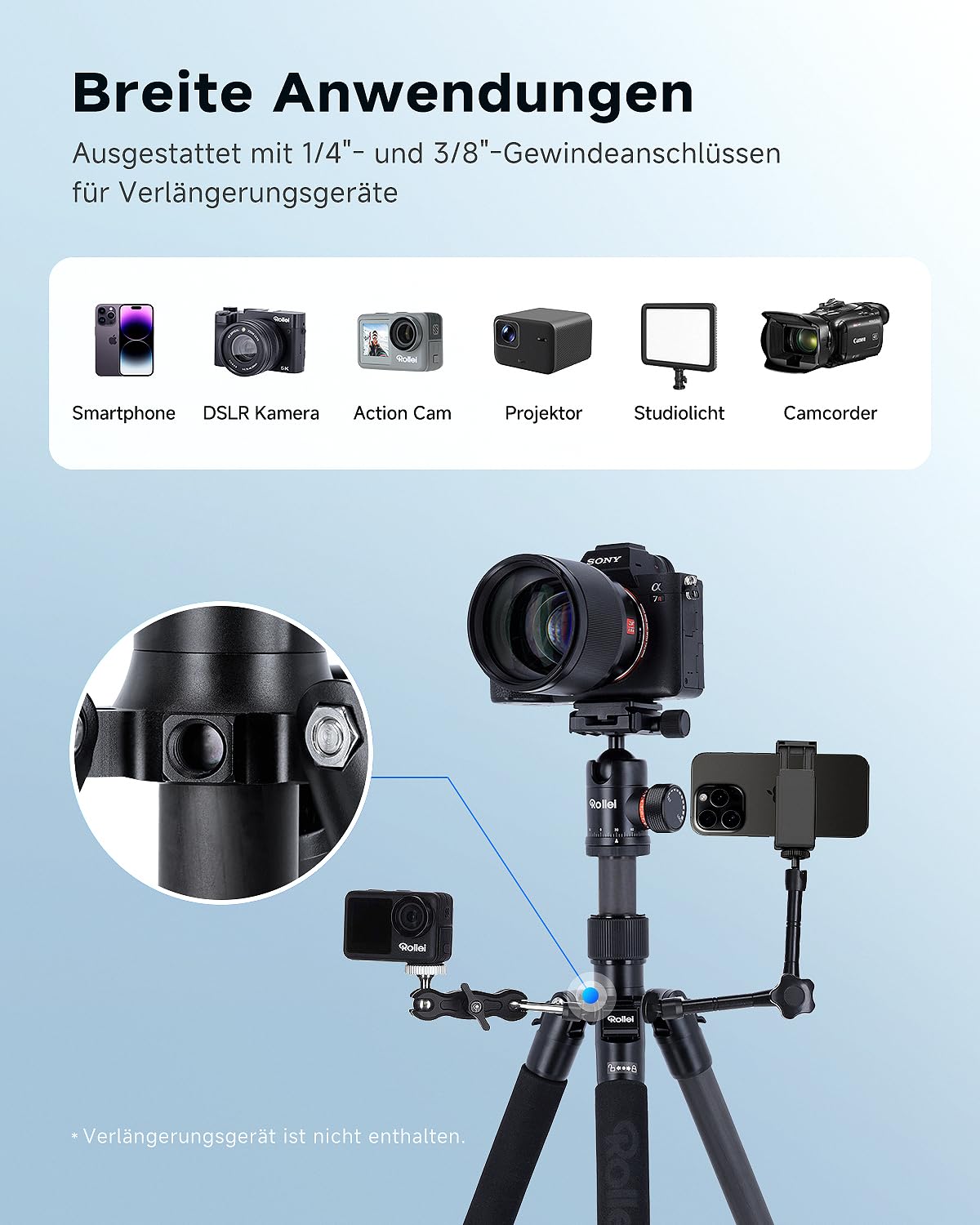 Rollei C5i tripod camera black, 158cm travel tripod Lightweight made of carbon Photo tripod with ball head & tripod bag Can be used as a macro tripod & monopod Compact tripod for DSLR & smartphone - 22610