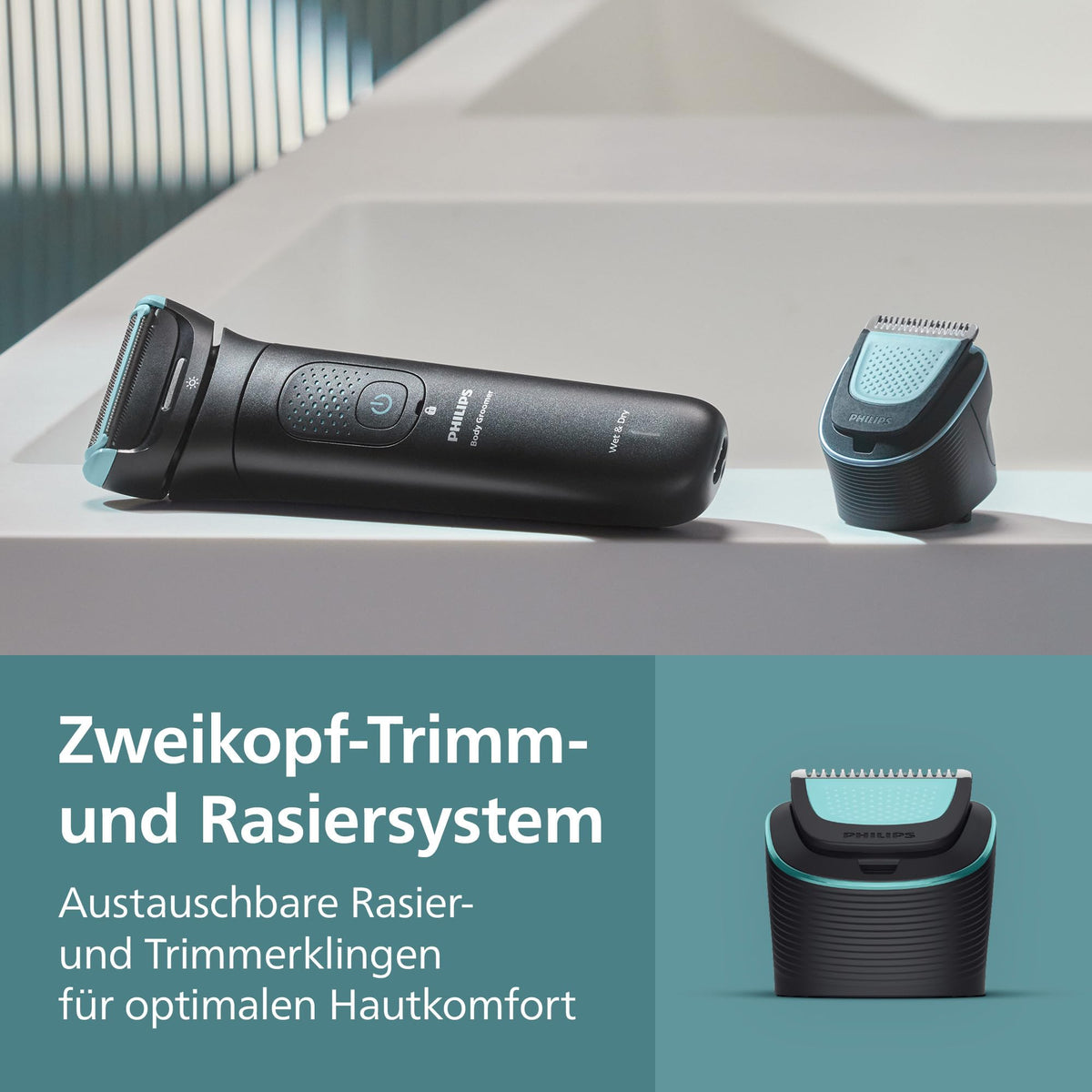 Philips Bodygroom Series 7000 – Trimmer for men, flexible 2D shaving head with triple protection - interchangeable shaving heads, suitable for intimate areas, 100% waterproof, 120 minutes of runtime, model BG7480/15