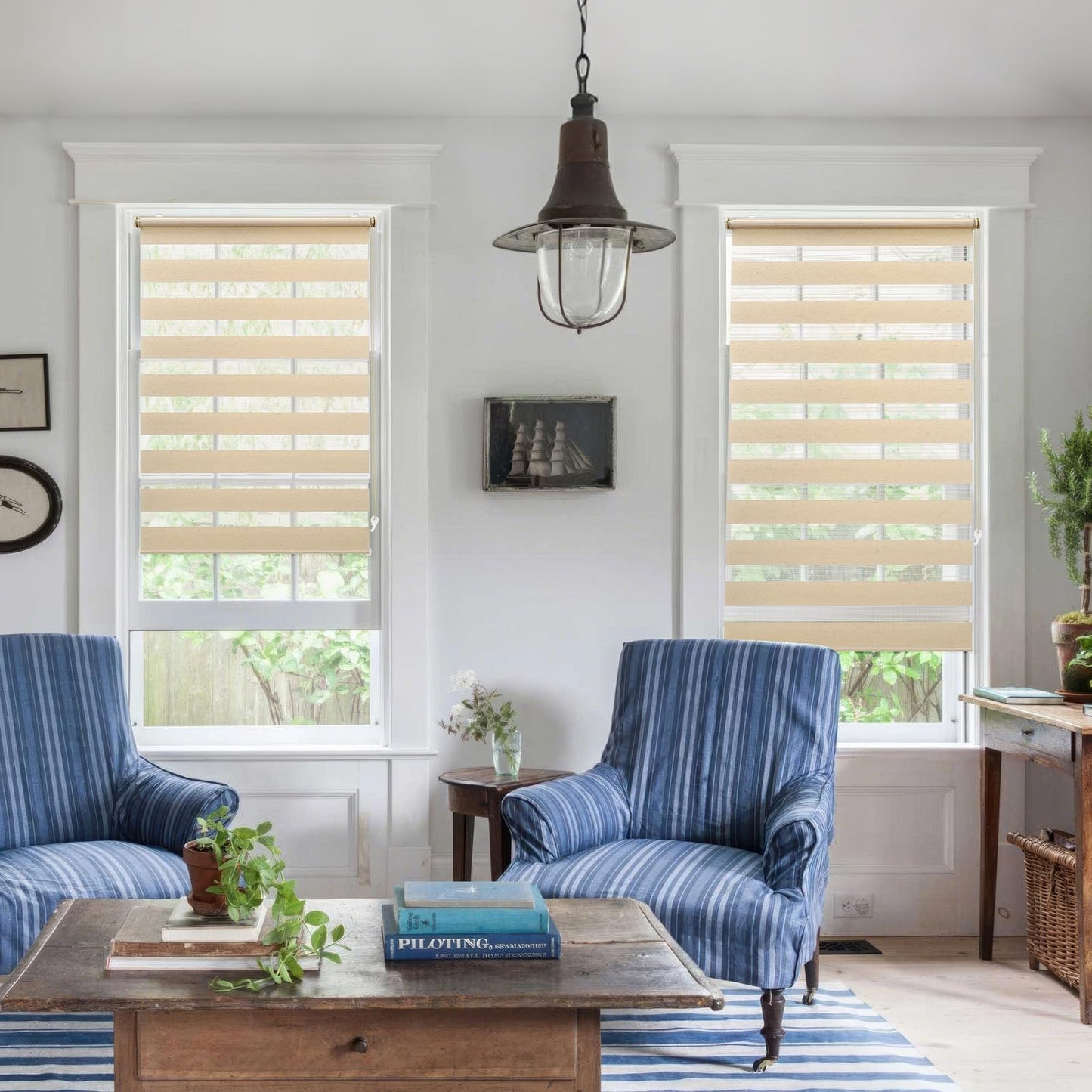 Sekey double roller blind Klemmfix without drilling for windows, double roller blind 80 cm wide, duo roller blind sun protection, 80x210cm, yellow linen - BL-2541