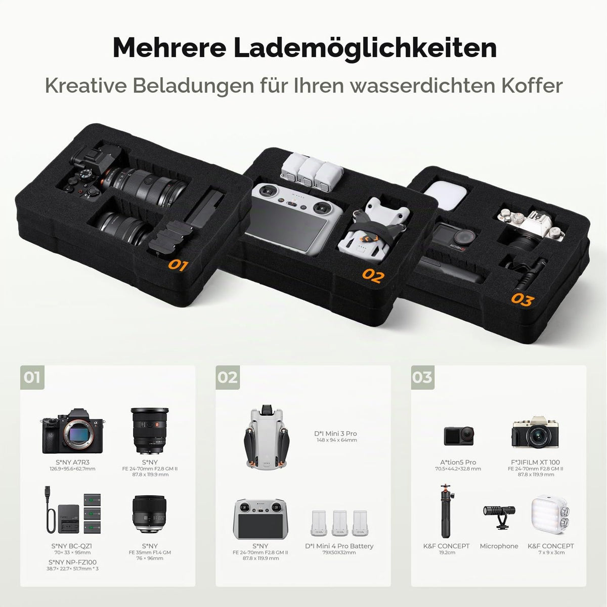 K&F CONCEPT Geantă pentru cameră, IP67 impermeabilă, rezistentă la șocuri, etanșă la praf. - KF13.1302V1