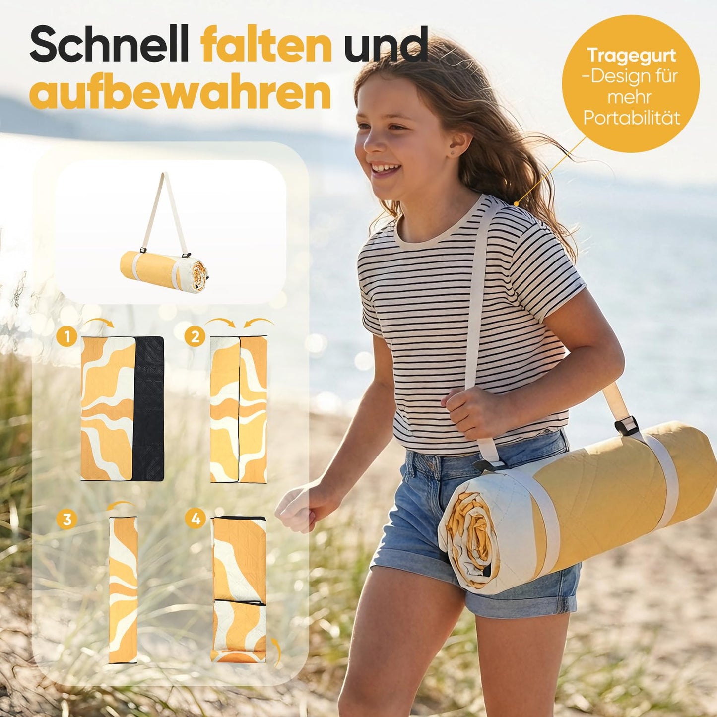 Sekey picnic blanket, waterproof, 150 x 200 cm, beach blanket, sand-free Padded, three-layer structure, PEVA waterproof base, tie strap carry strap, suitable for picnic, camping, beach - PM11