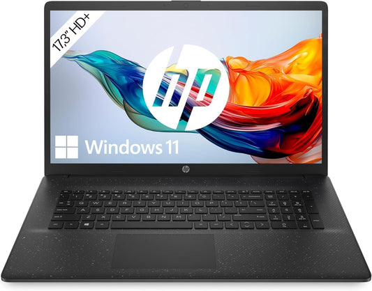HP laptop with 17.3" HD+ display, Intel Celeron N4120, 8 GB DDR4 RAM, 256 GB SSD, Intel UHD graphics, Windows 11, QWERTZ keyboard, black - BZ8S4EA#ABD
