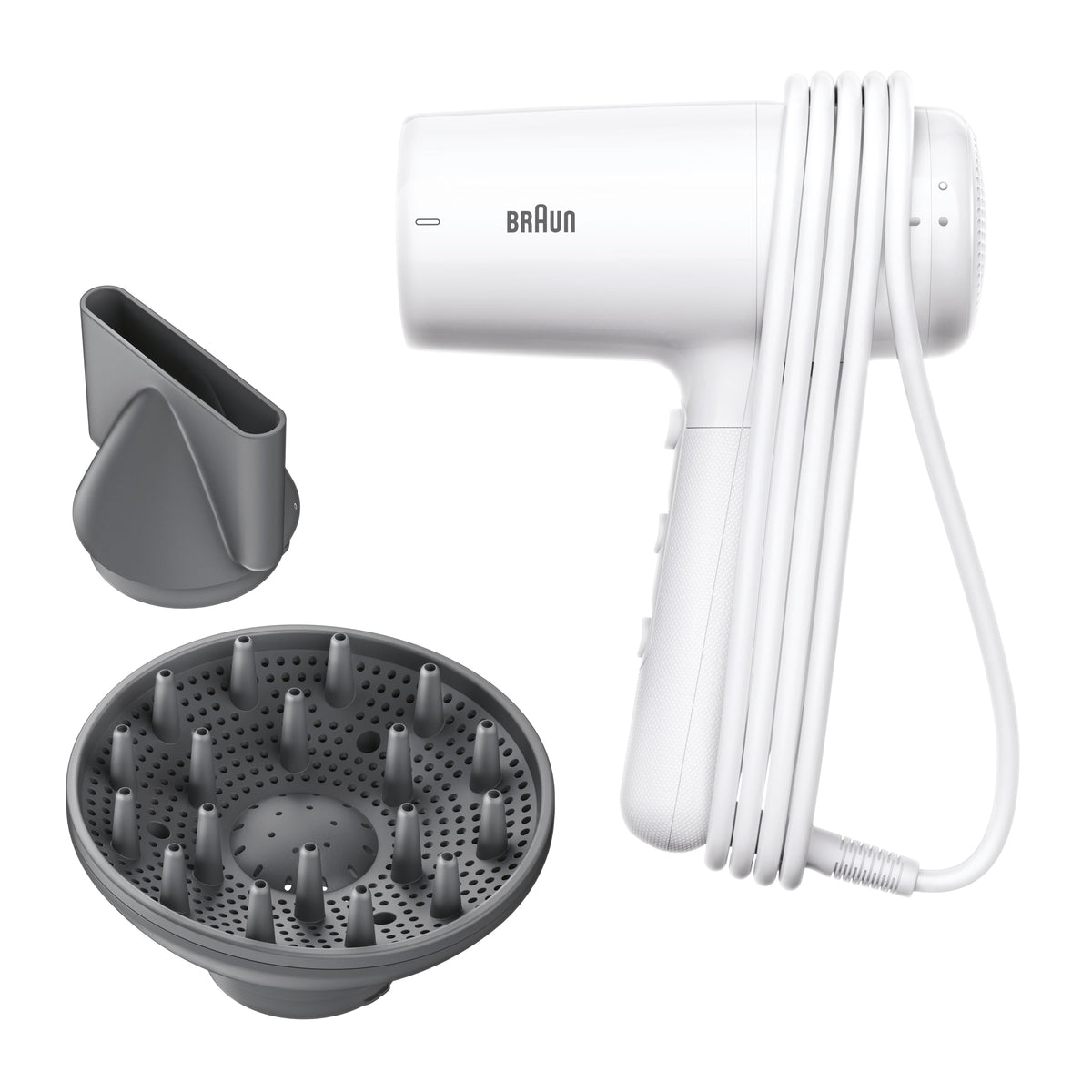 Braun Haartrockner HD2.21 – Ușor și eficient, cu difuzor și duză de styling pentru toate tipurile de păr, tehnologie IONTEC, 2200 W, 3 temperaturi și 2 viteze, Alb, BRHD226E - BRHD226SDE