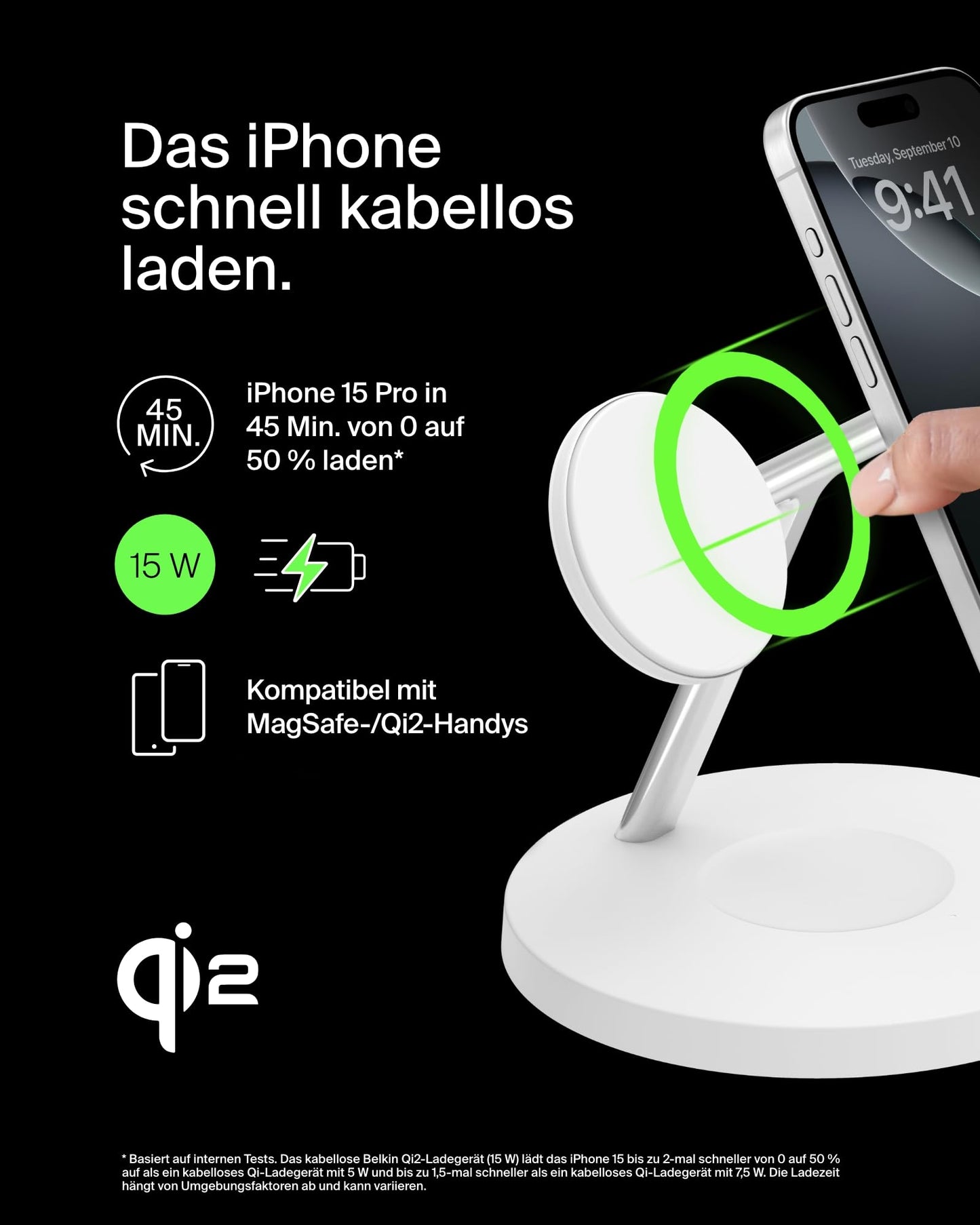 Belkin BoostCharge Pro 3-in-1 Qi2 Wireless Charger, MagSafe Compatible Charger, Inductive Charging Station for Apple iPhone 17, Air, 16, Pixelsnap, Apple Watch, AirPods, incl. Power Adapter - White - WIZ032kqWH