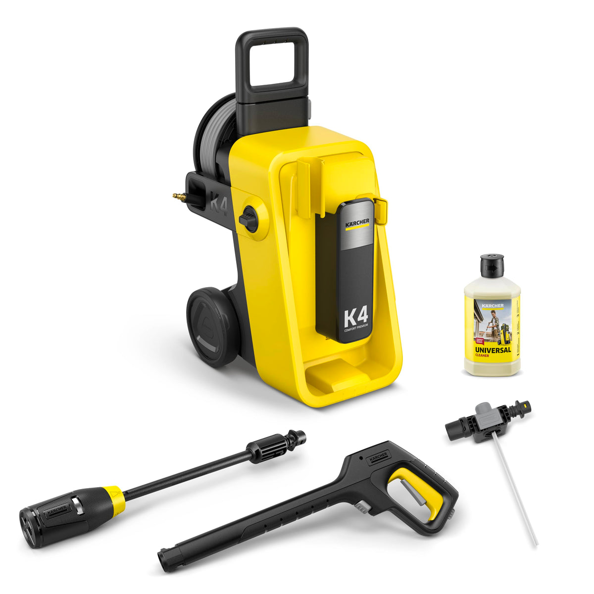 Kärcher High Pressure Cleaner K 4 Comfort Premium, Pressure: max. 130 bar, Flow rate: 420 l/h, Area: 30 m²/h, Weight: 17 kg, extra flexible high-pressure hose, hose reel, 4-in-1 Multi Jet - 1.324-750.0