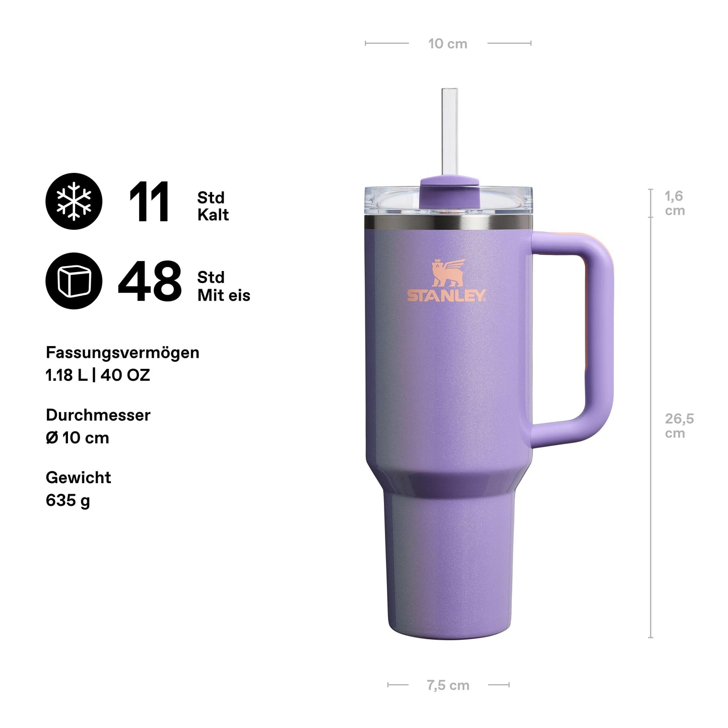 STANLEY 1913 Quencher H2.0 Flowstate Drinking Bottle with Straw 1.2L - Thermo Mug Cools for 11 Hours - 48 Hours Ice Cooled - Thermos Bottle BPA Free - Stainless Steel Drinking Cup - Periwinkle Shimmer - 100000115753