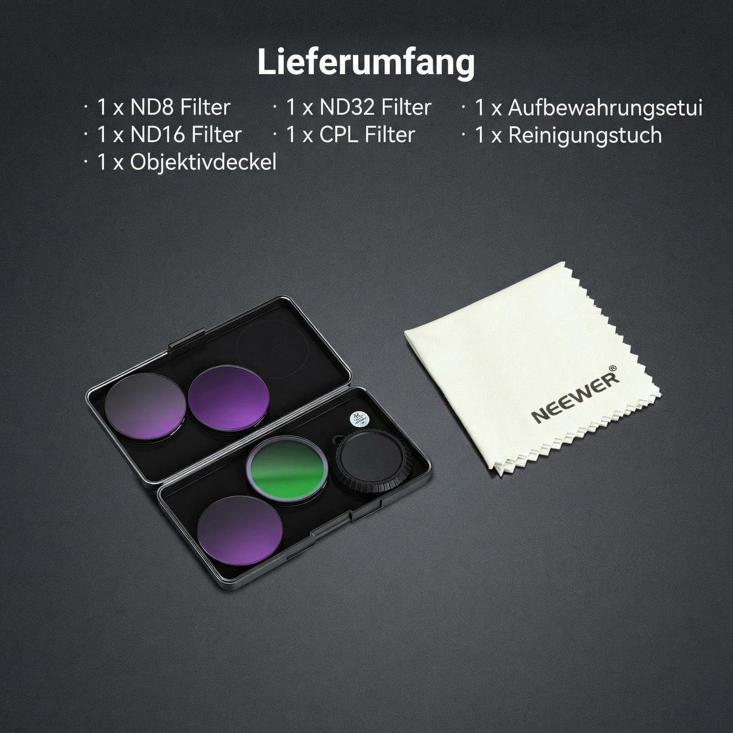 NEEWER CPL ND filter set compatible with DJI Osmo Action 6 only, pack of 4, snap on, ND8/16/32 adjustable circular polarizing filter gray filter, multi-coated, action cam photo accessories with lens cap - FL-B50