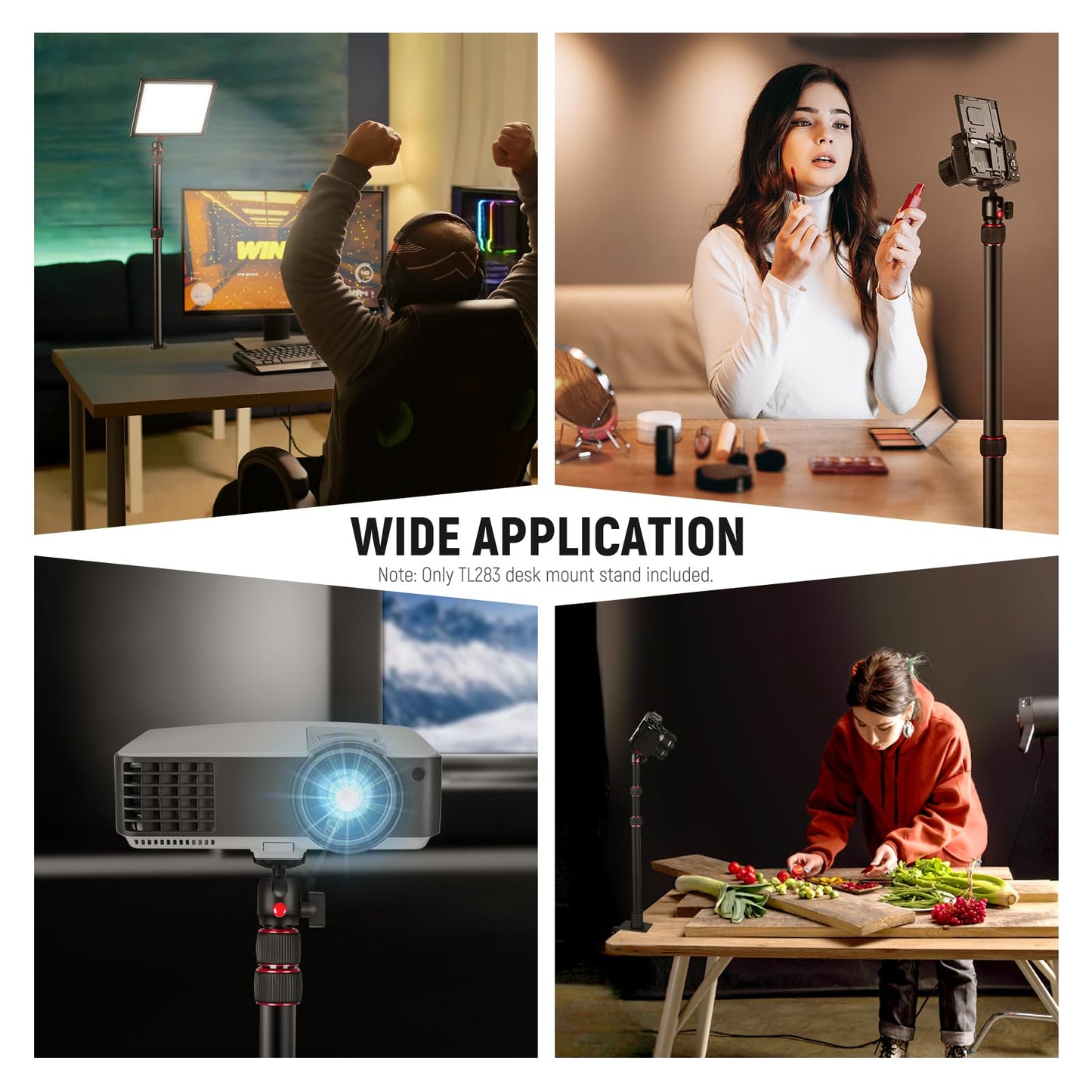 NEEWER camera table tripod light stand with phone holder and 360° ball head, 43-102cm telescope C clamp 1/4" screw, max. load 3kg, table camera holder for DSLR webcam ring light, TL283 - 10103934