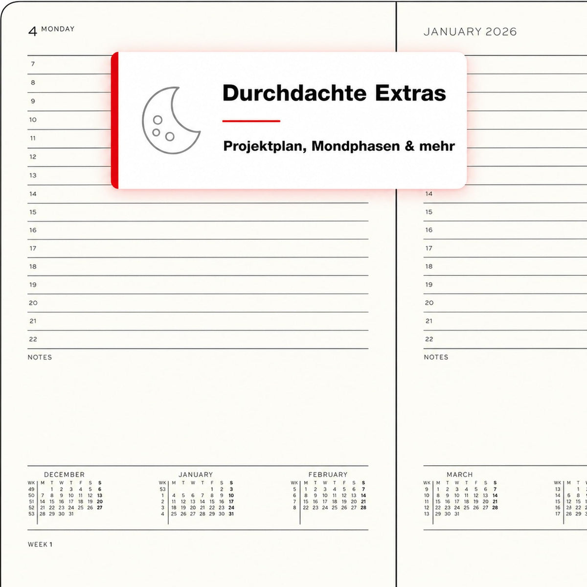 LEUCHTTURM1917 Daily Calendar 2027 Medium (A5) - English, Indigo, 145 x 210 mm, January-December (12 months), 1 page per day, hourly grid 7:00-22:00, hardcover, 80 g/m² paper - 400330