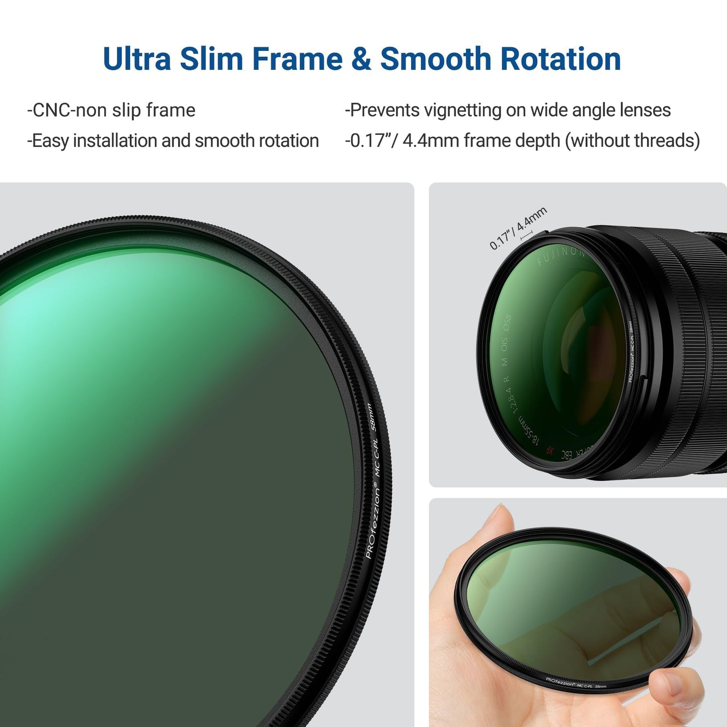 PROfezzion Polarizing Filter 58mm CPL Filter for Canon EOS 2000D 4000D 850D 250D - PF-58CPL
