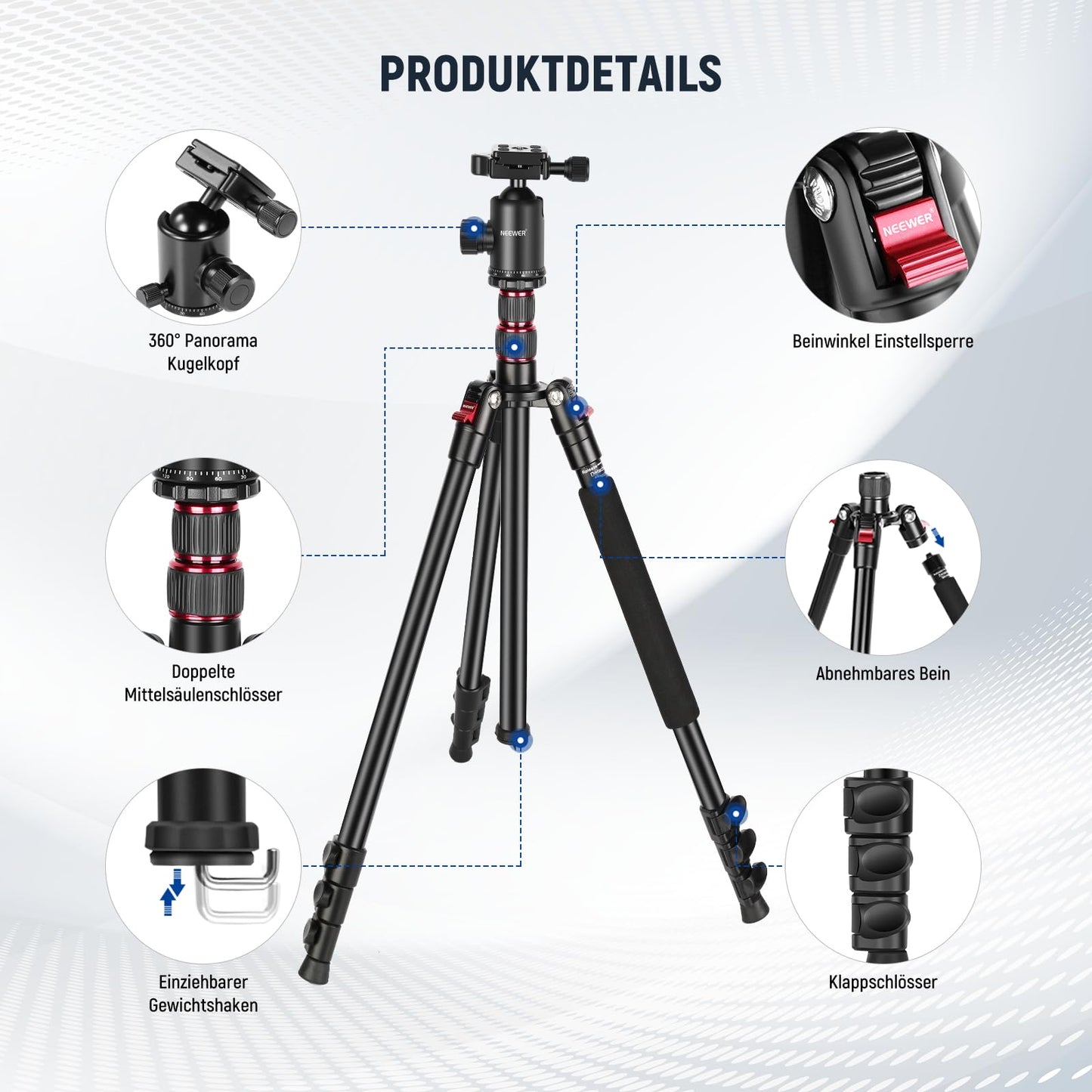 NEEWER 77" camera tripod monopod for DSLR, smartphone with 360° panoramic ball head, 2 axis center column, Arca type quick release plate, bag, compact, aluminum, max. load capacity 34lb, TP77