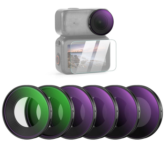 NEEWER ND filter set compatible with DJI Osmo Nano (ND8/16/32/64/UV/CPL), pack of 6, screw-on action cam gray filter polarizing filter UV lens filter, photo accessories with screen protector made of tempered glass - FL-N9
