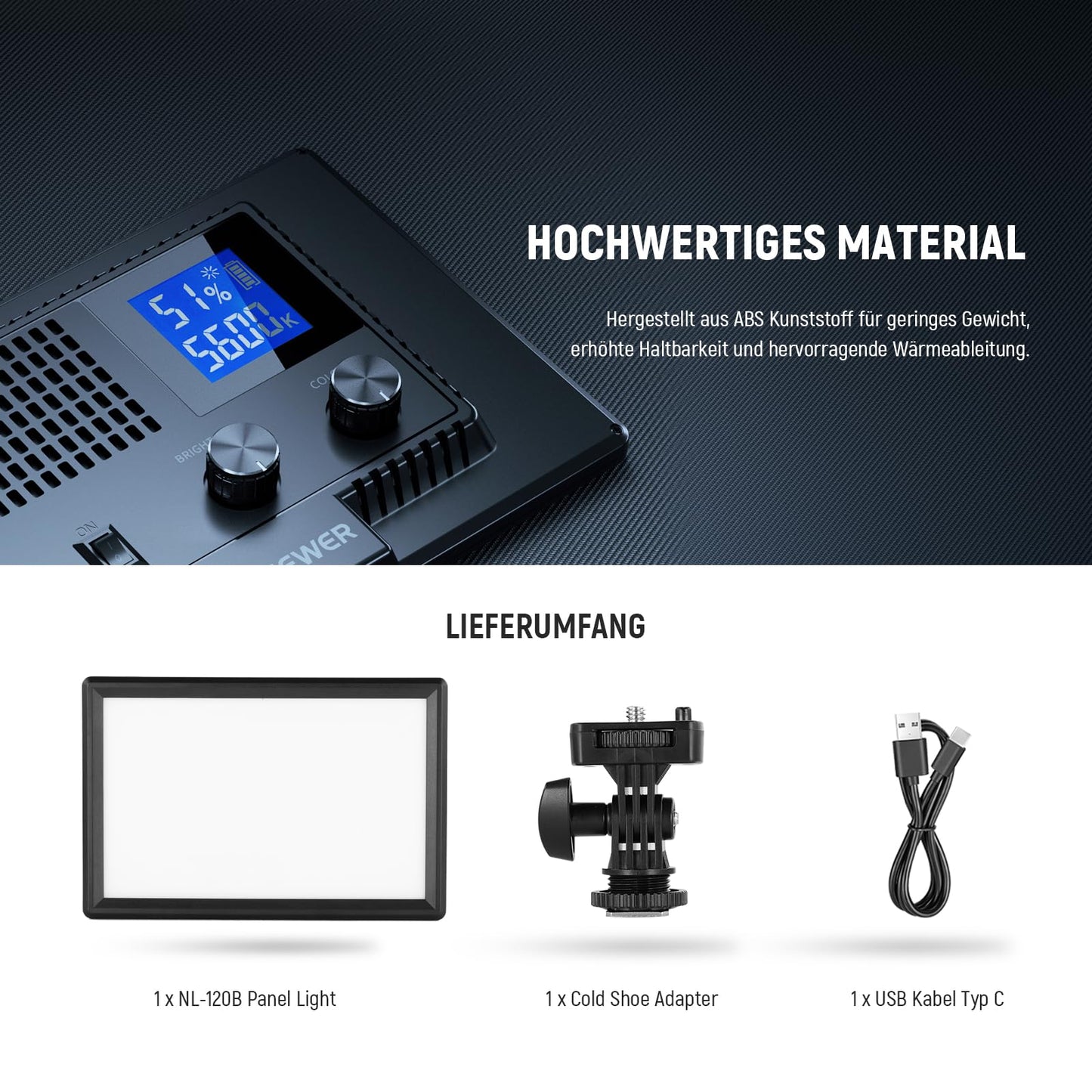 NEEWER Basics 9" LED Panel Video Light, 3200-5600K Edge Lit Photo Light, Dimmable Camera Soft Key Light, CRI95+ 800Lux, 4000mAh Rechargeable for Video Recording Streaming Selfies Vlogs Studio, NL-120B
