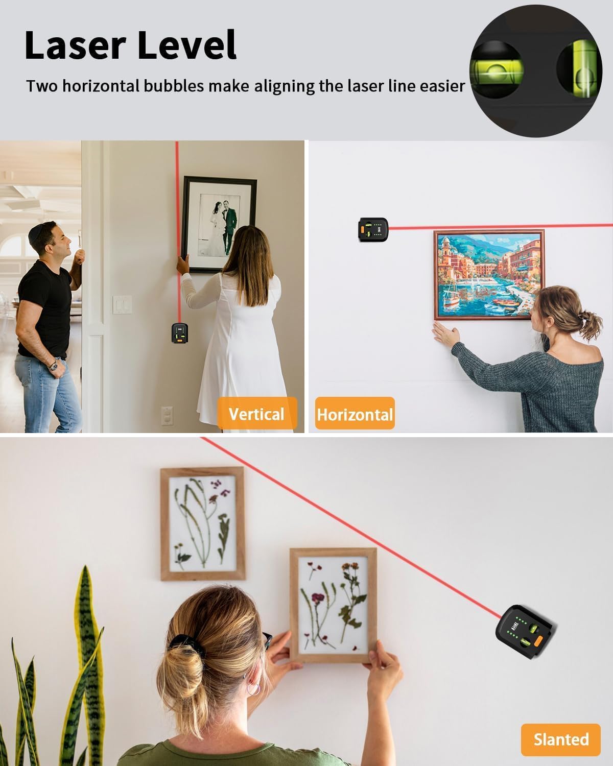 Tyrry 4-in-1 Laser Level with Cross Level, Drill Dust Collector, Wall Mount, Electronic Vacuum Suction Cup, Leveling Tool Perfect for Hanging Pictures, Painting, and Home Renovations - DC10