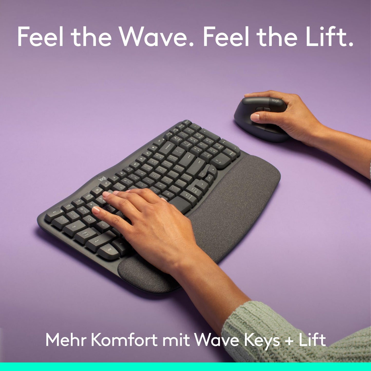 Logitech Wave Keys and Lift Vertical Mouse - Ergonomic Bundle - Wireless Keyboard with Padded Wrist Rest and Vertical Wireless Mouse - Bluetooth, Multi-OS, Windows/Mac - Graphite - 910-006473