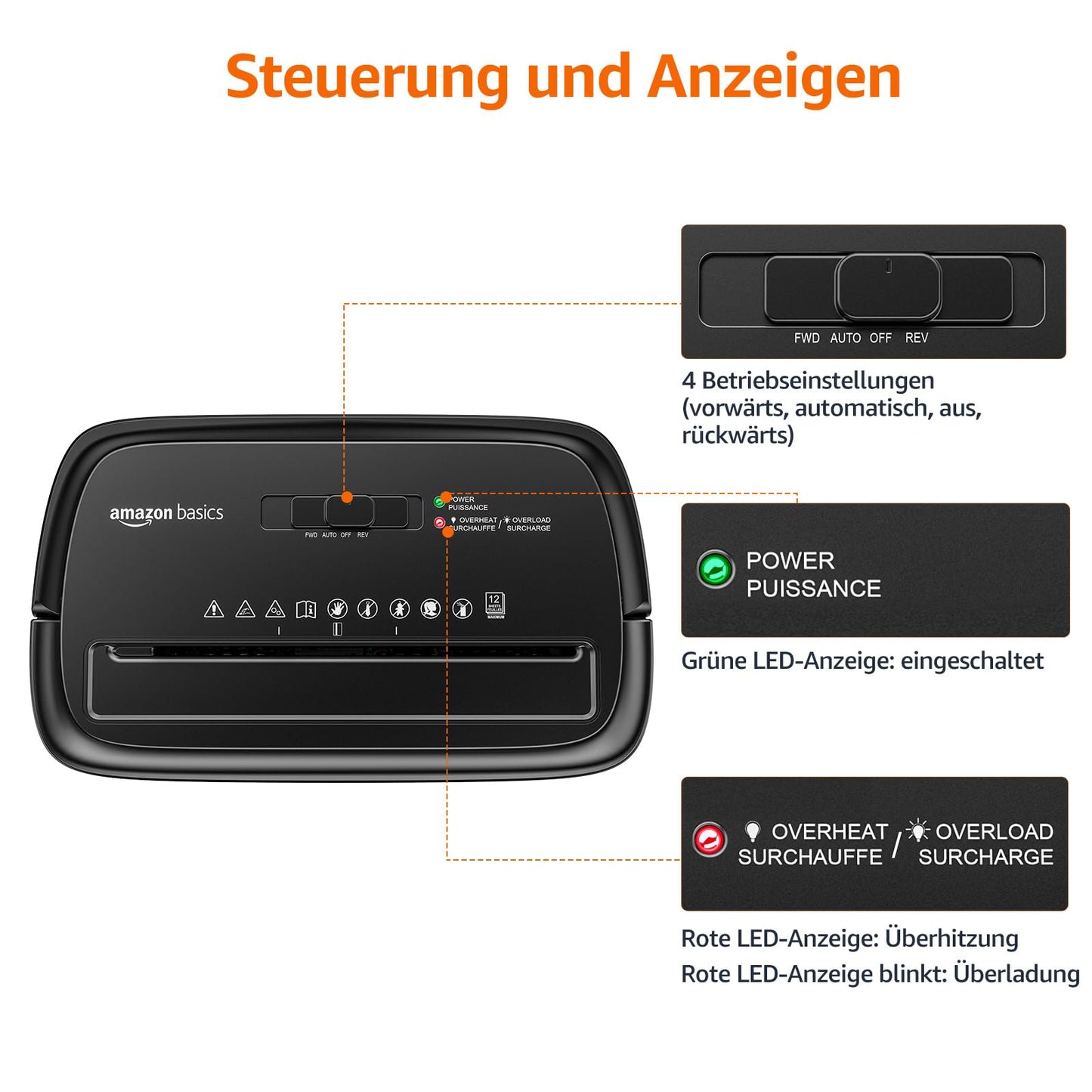 Amazon Basics cross-cut document shredder, 12 sheets, with transparent viewing window, for documents and credit cards, 22.7l collection container, black - C262-C