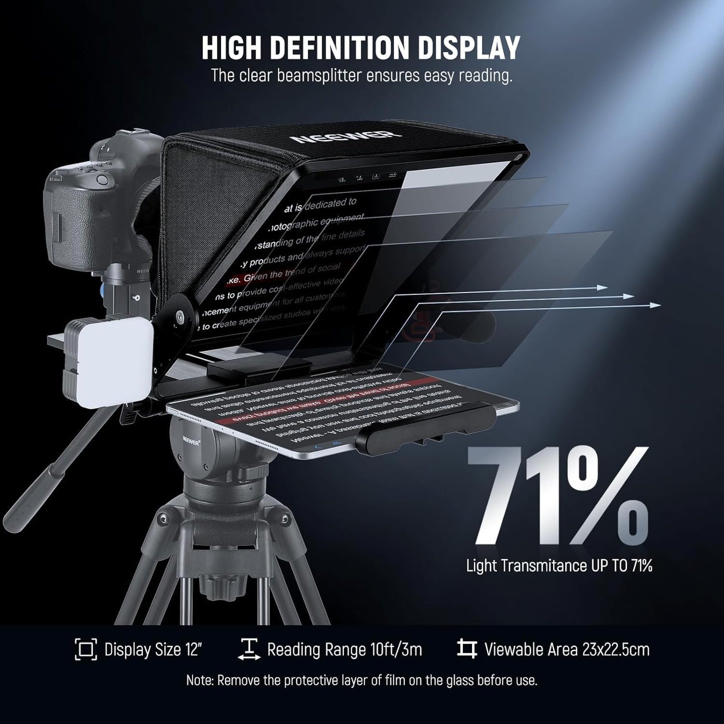 NEEWER teleprompter with Arca type camera holder, Cold Shoes, RT113 remote control for the NEEWER Prompter app online teaching/vlogger/live streaming prompter compatible with iPad Tablet X12II