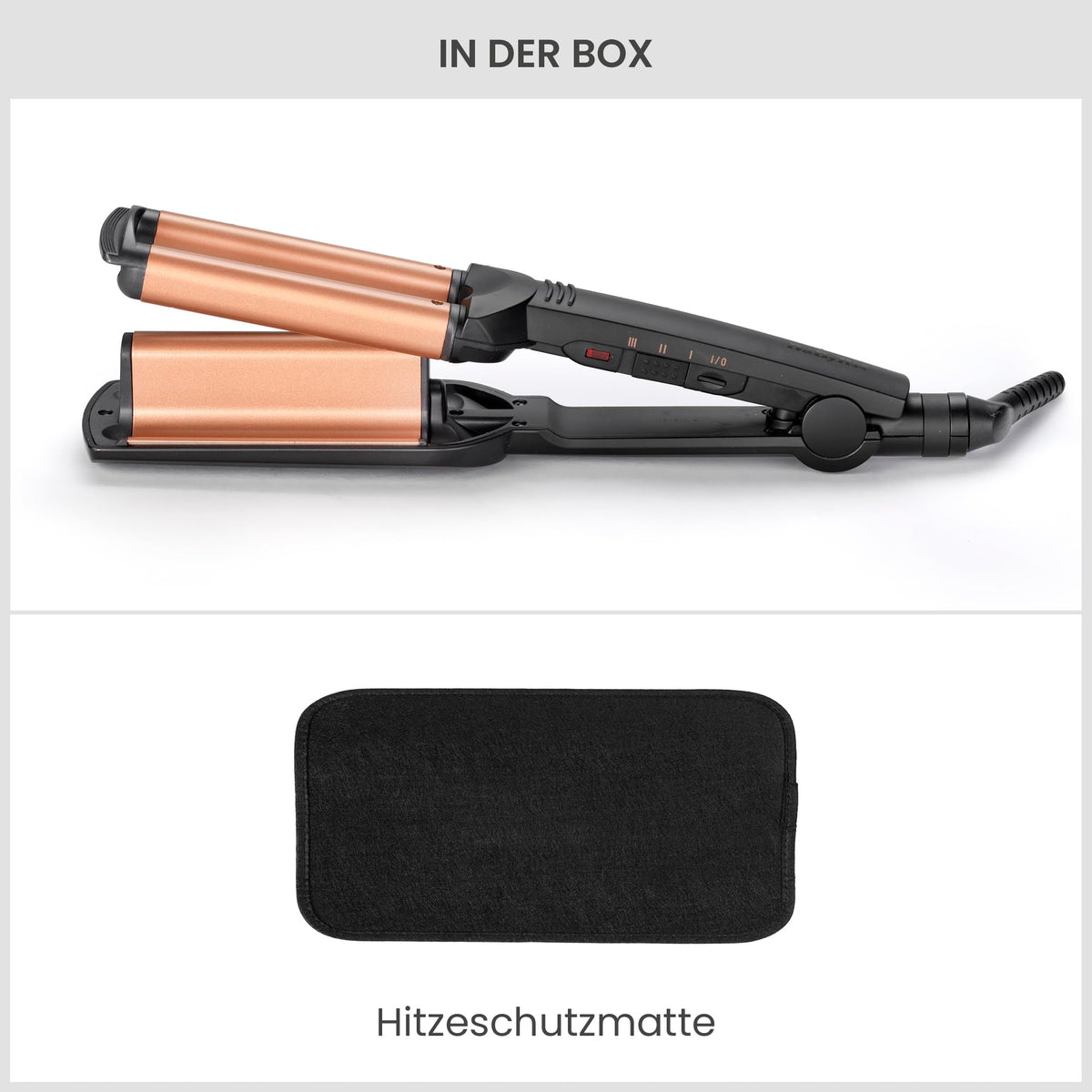 BaByliss Deep Waves Hair Waver – Ceramic coating, 3 temperature settings (160°C-200°C), frizz-free mermaid waves & beach waves, quick heat-up – Black & Gold, W2447E