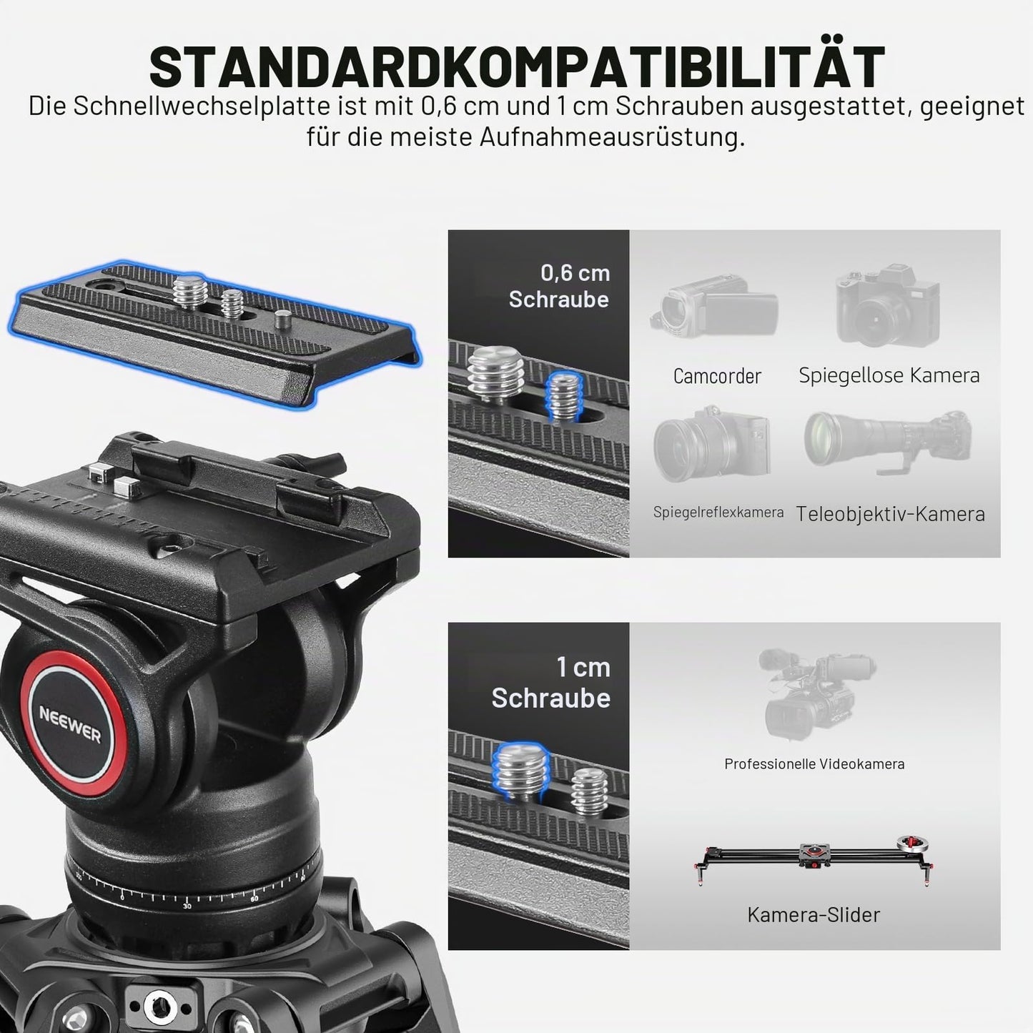 NEEWER 76" Video Camera Tripod with Fluid Head, Aluminum Heavy Duty Tripod Stand, Dual Mode QR Plate for DSLR Cameras Camcorders, Max Load 17.6lb, LL27
