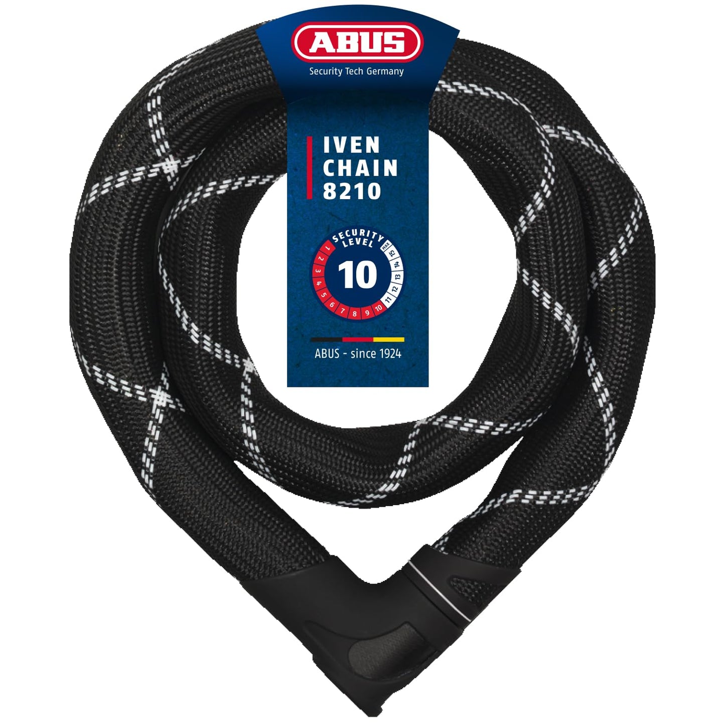 ABUS chain lock Iven Chain 8210 - bicycle lock made of hardened steel - with synthetic fiber coating - ABUS security level 10 - 140 cm - black - 88288