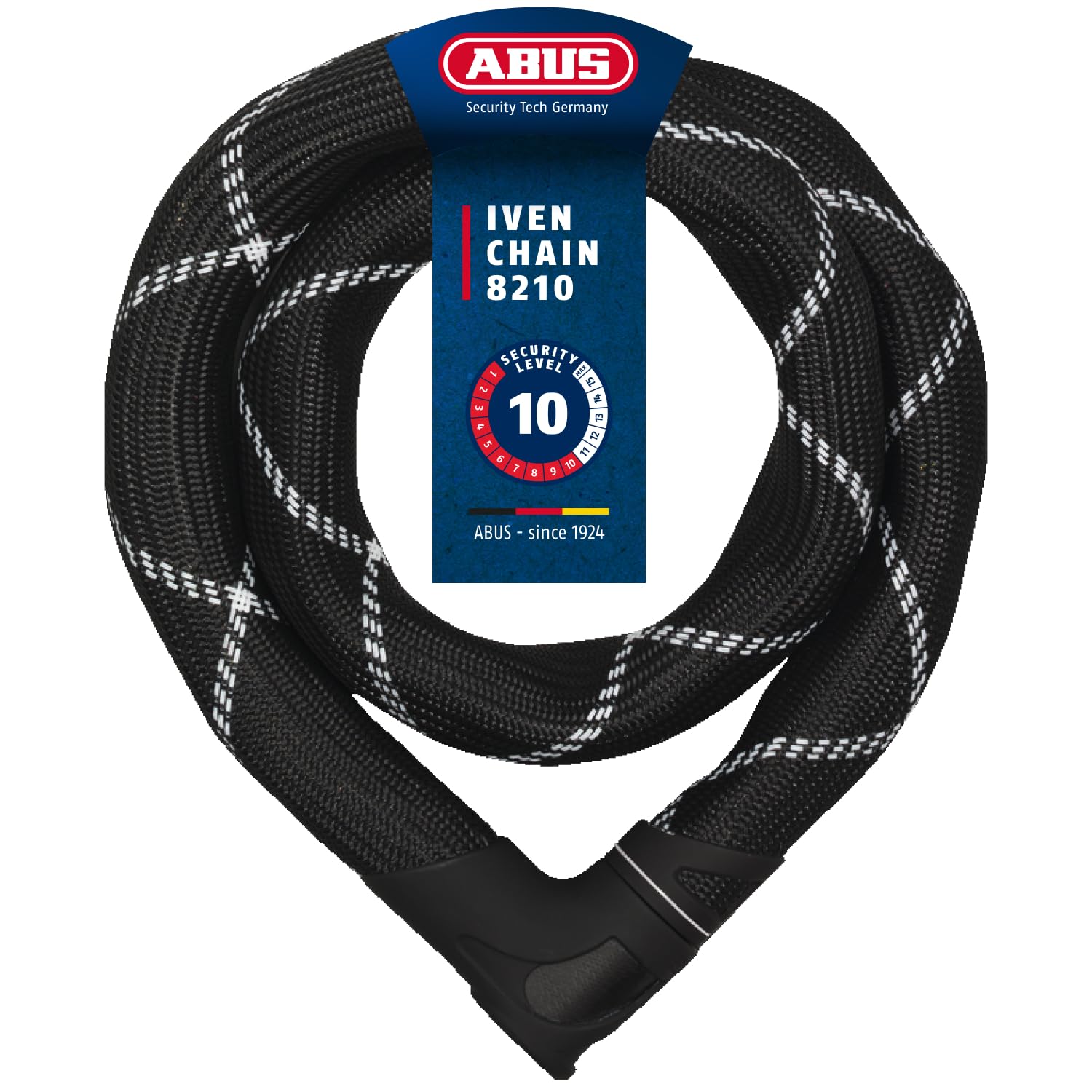 ABUS chain lock Iven Chain 8210 - bicycle lock made of hardened steel - with synthetic fiber coating - ABUS security level 10 - 140 cm - black - 88288
