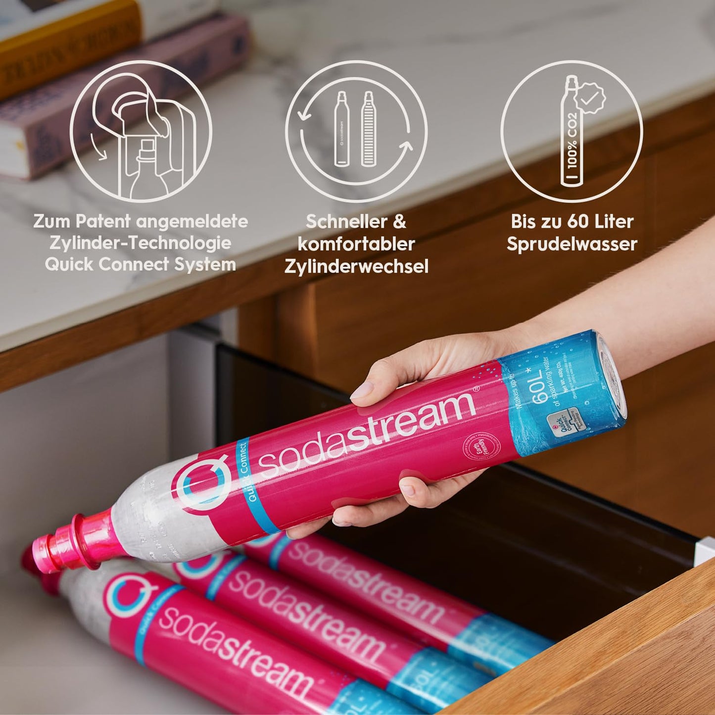Sodastream Quick Connect CO2 cylinder, reserve cylinder for up to 60L sparkling water, pink, compatible with Terra, E-Terra, Duo, E-Duo, Art, Gaia, Crystal 3.0 and ENSO - 1132120440