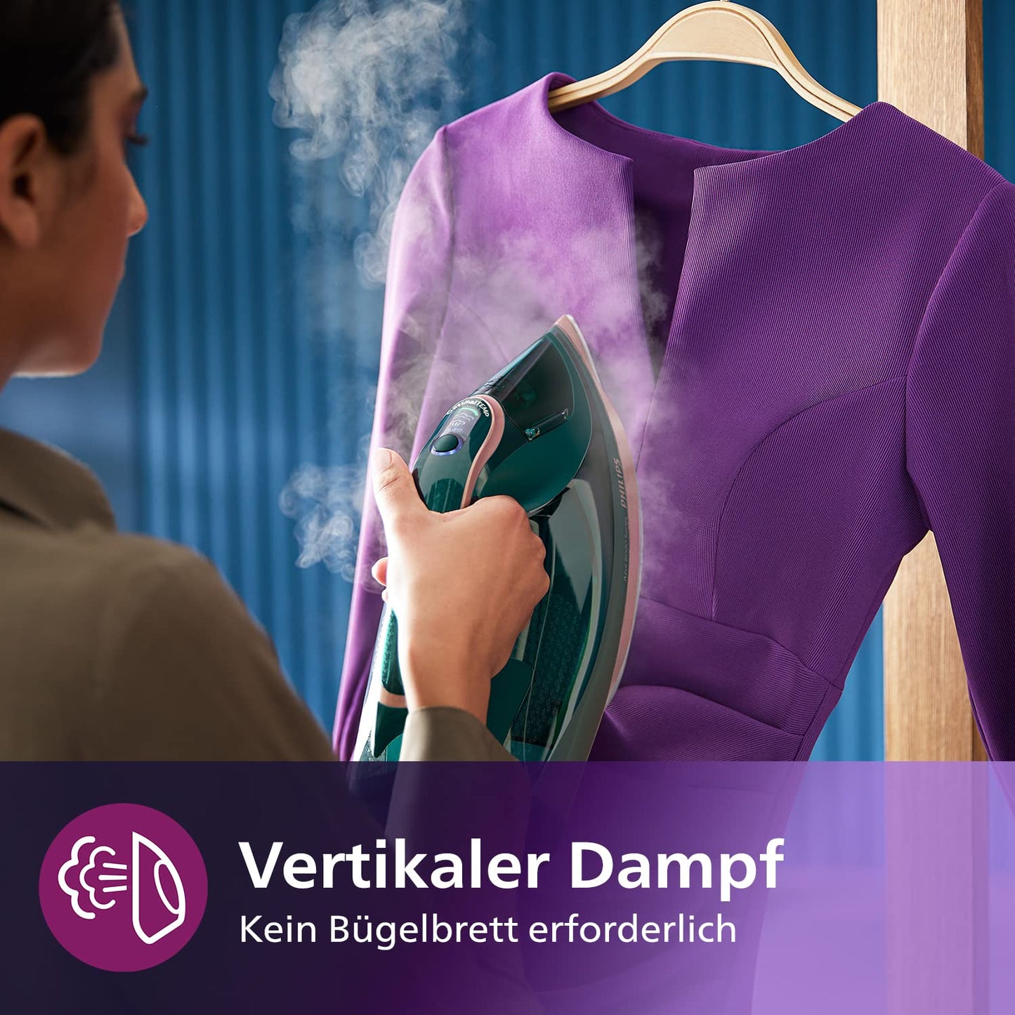 Philips Azur 8000 Series Steam Iron - 70 g/min continuous steam, 240 g turbo steam boost, 3000 W power, OptimalTEMP technology, Green Opal (DST8030/70) - AZ8000-70