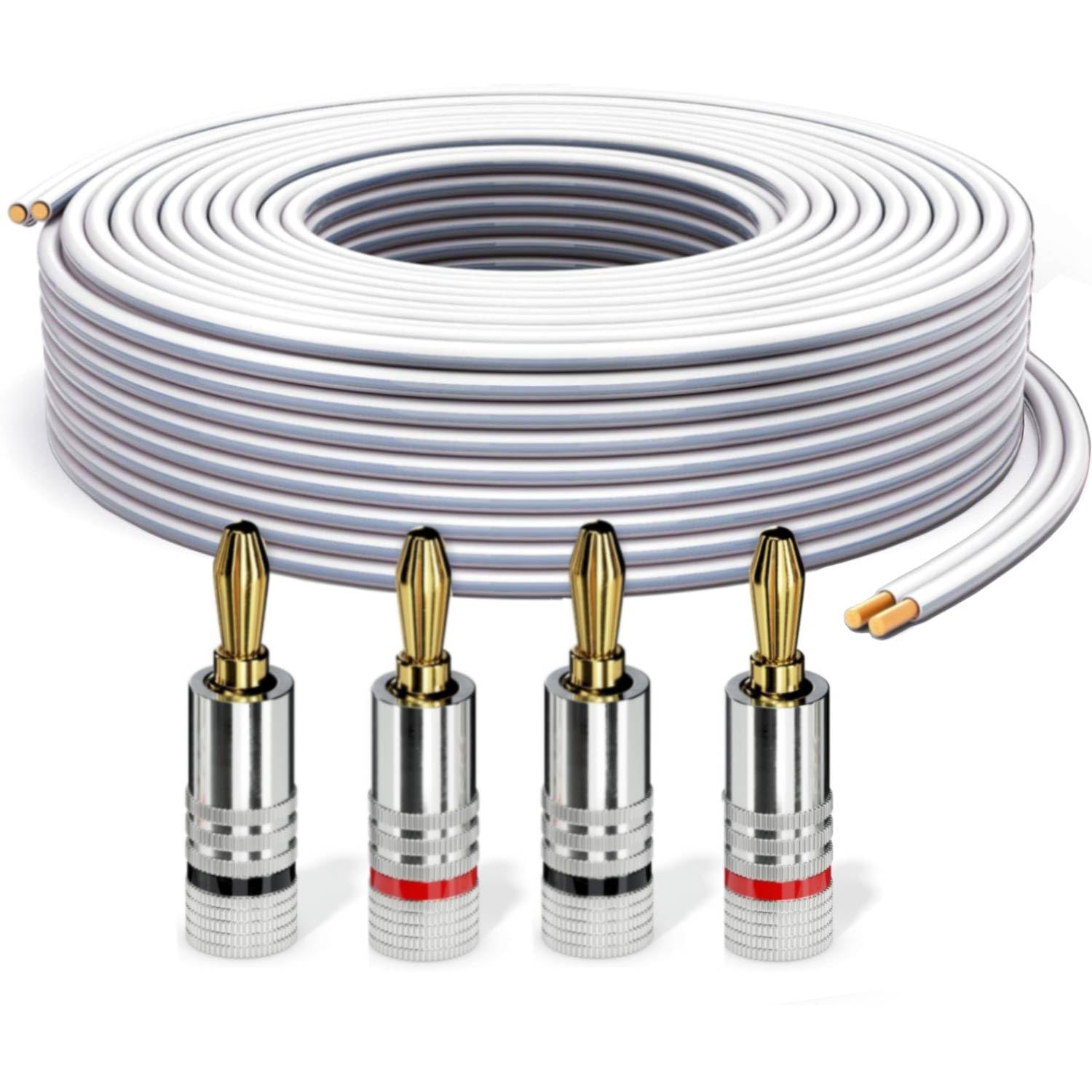 PureLink speaker cable OFC 2x2.50mm² (0.20mm), 15.0m, white with light gray characteristic, set with 4 banana plugs - SE-SP061-015-B04