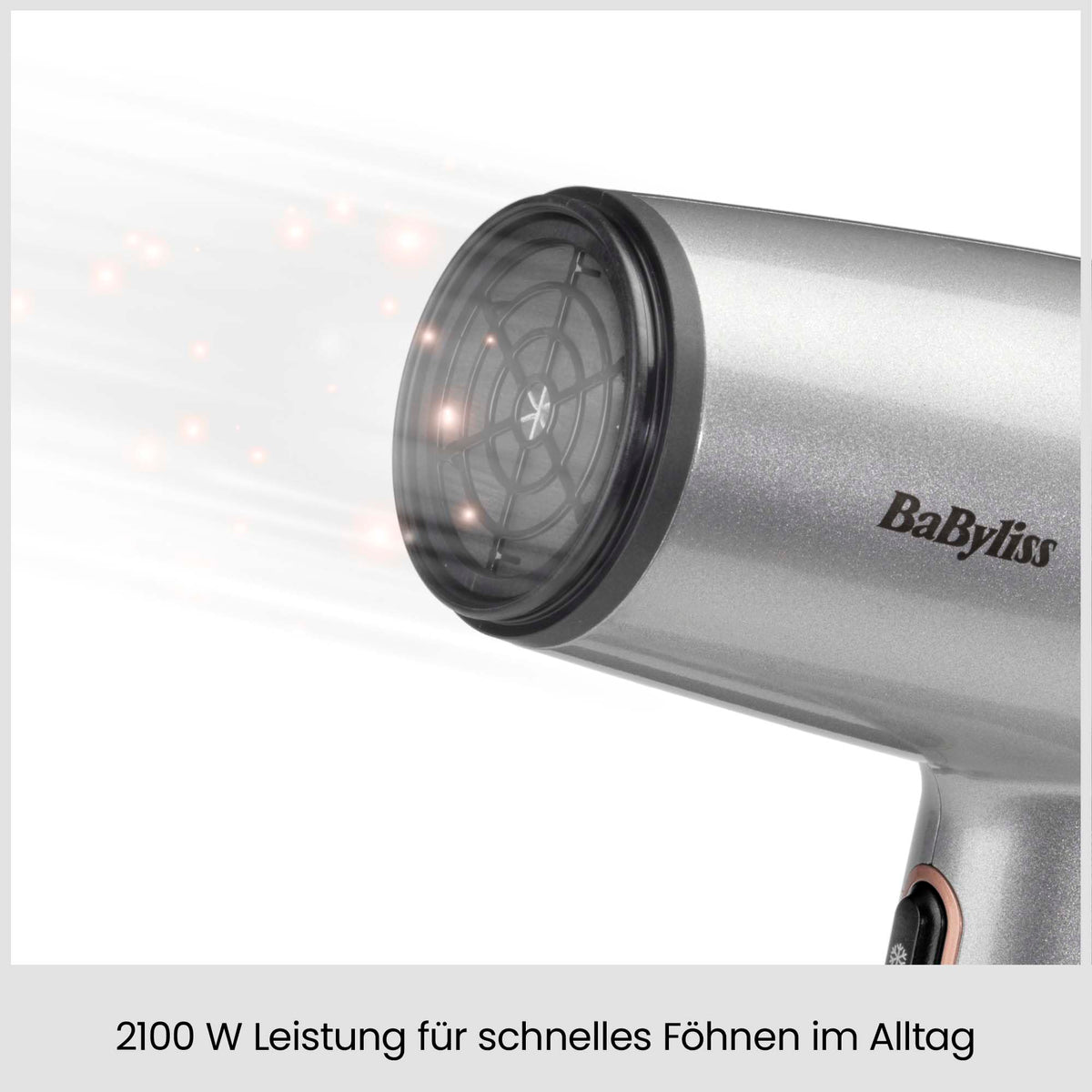 BaByliss Cosmos Uscător de păr ușor cu difuzor – 2100W Uscător puternic și elegant, tehnologie cu ioni împotriva frizz-ului, 3 niveluri de căldură și 2 viteze ale ventilatorului, argintiu, D580DE
